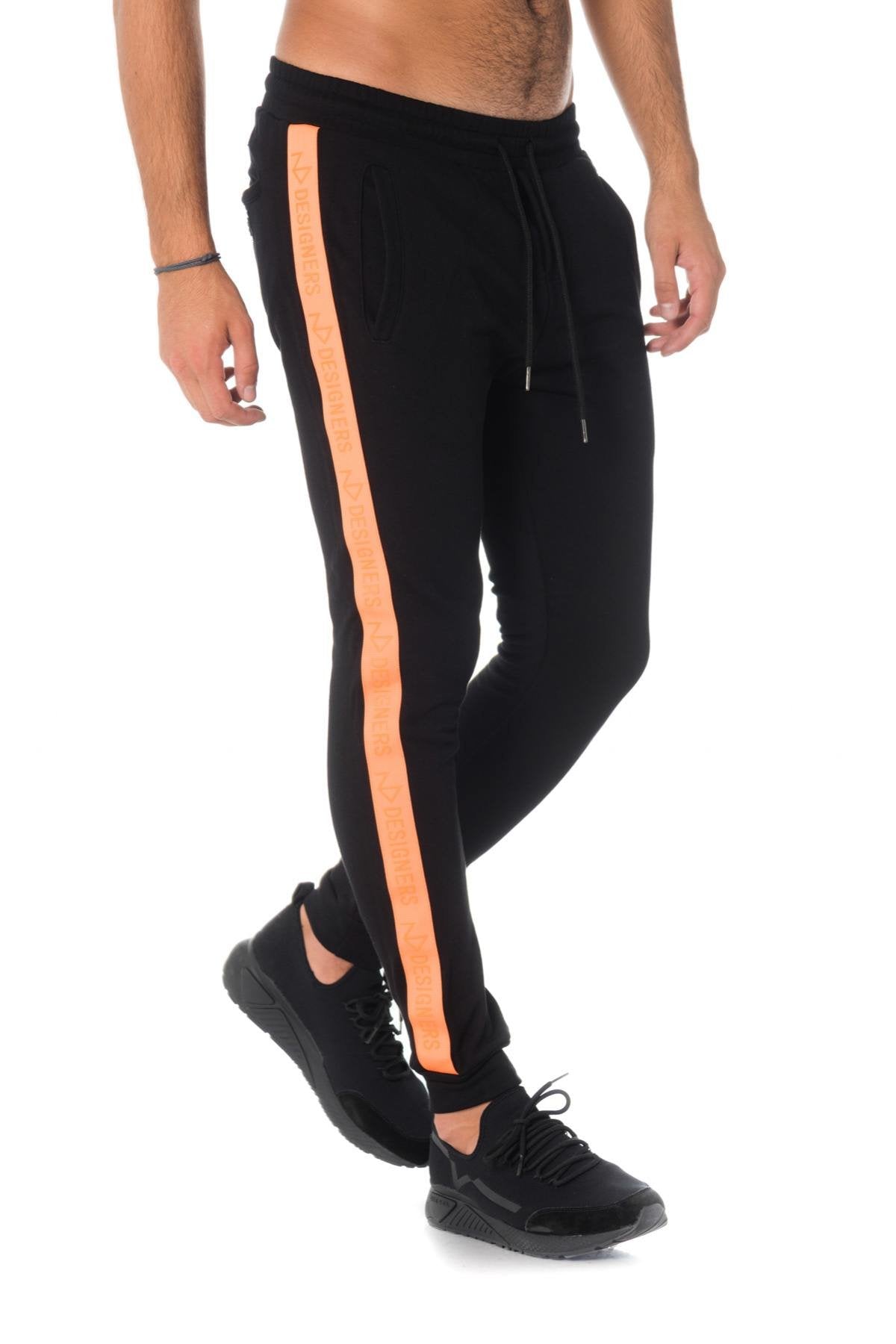 Black sweatpants with orange stripe - Image n°1