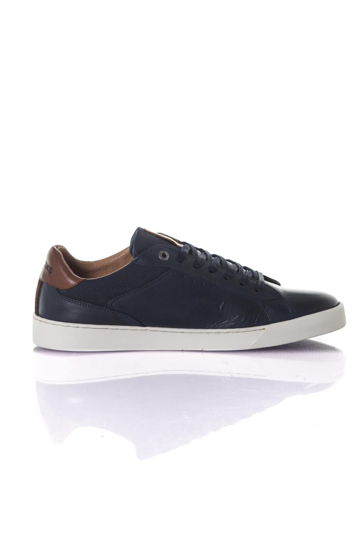 Men's navy blue leather sneakers - Image n°2