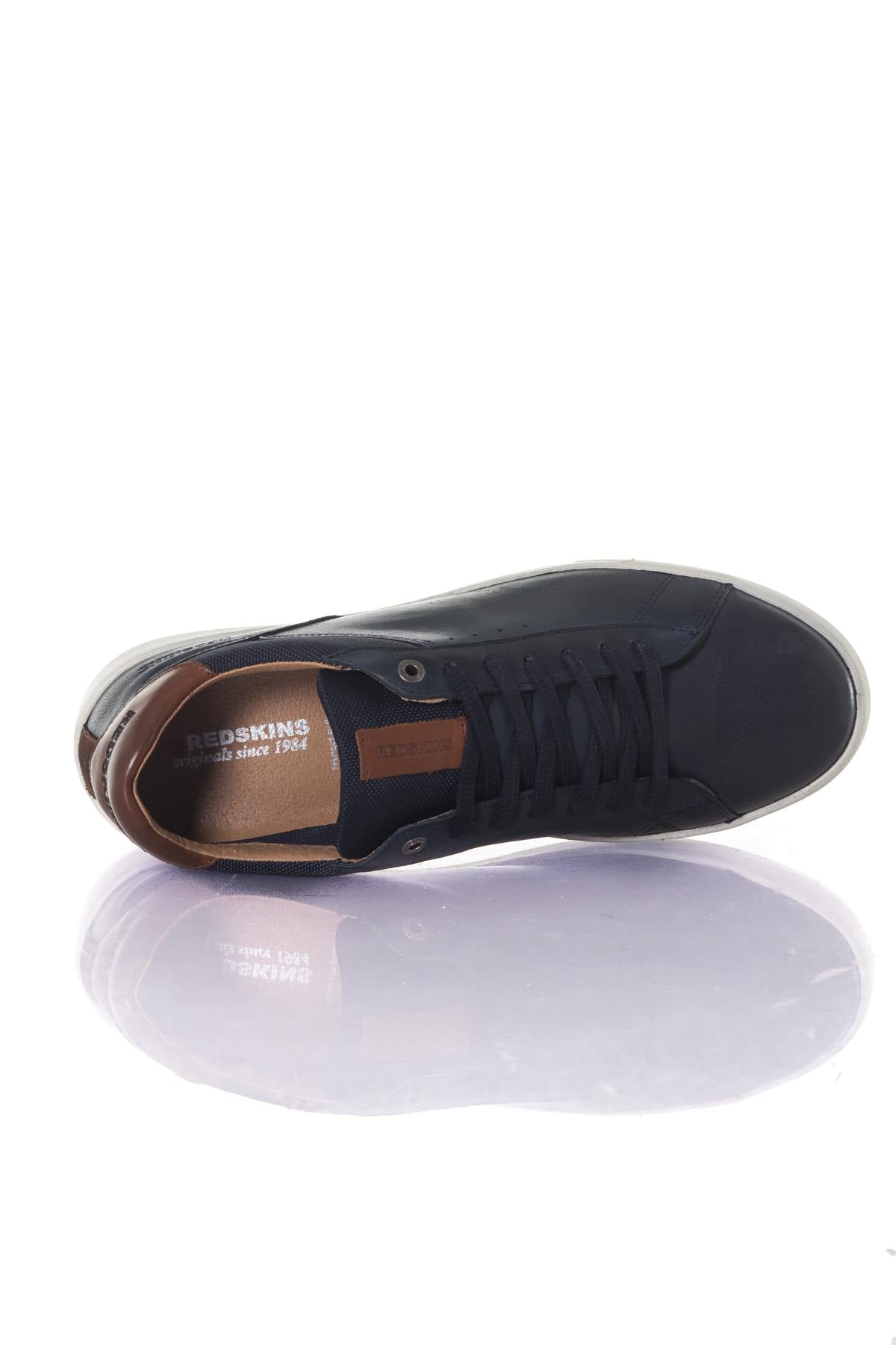 Men's navy blue leather sneakers - Image n°3