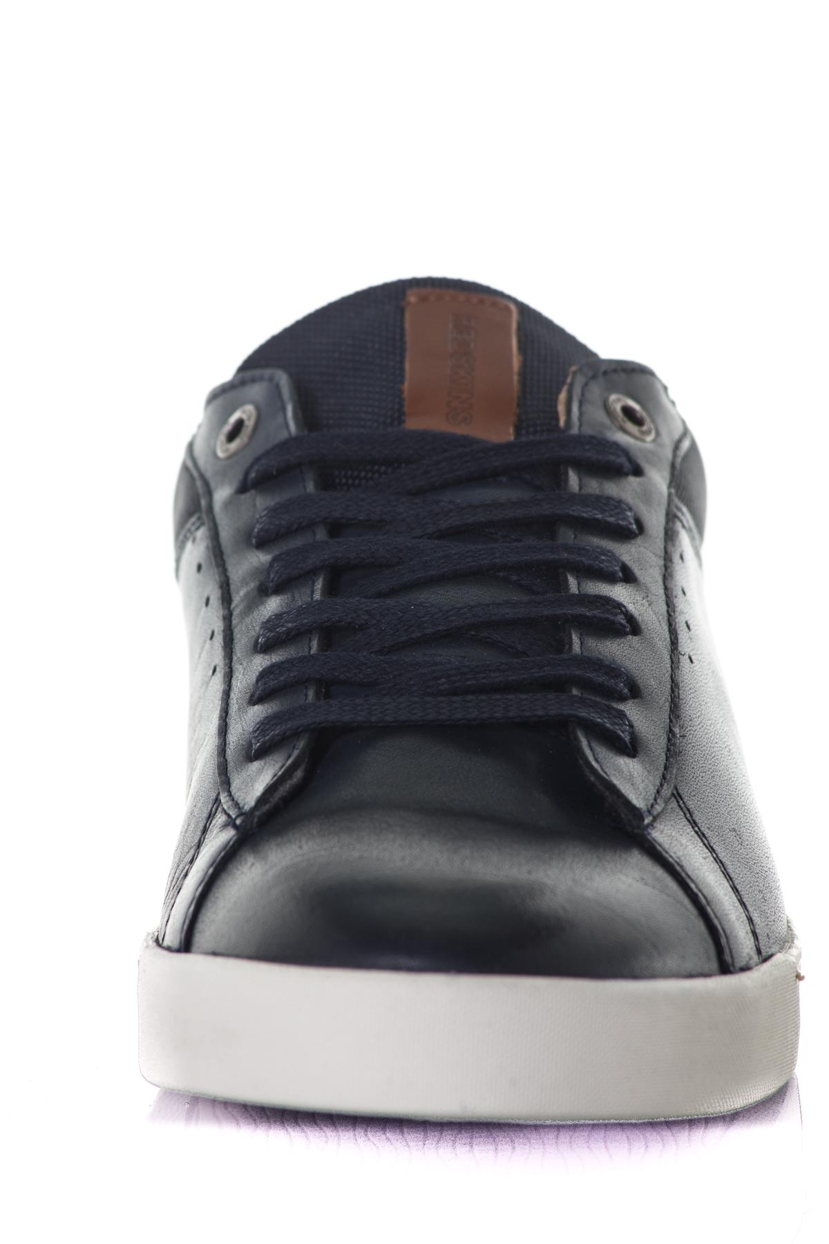 Men's navy blue leather sneakers - Image n°5