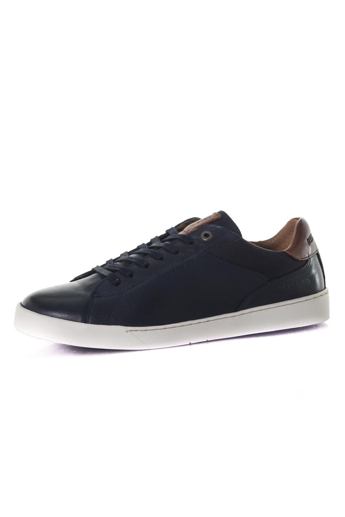 Men's navy blue leather sneakers - Image n°7