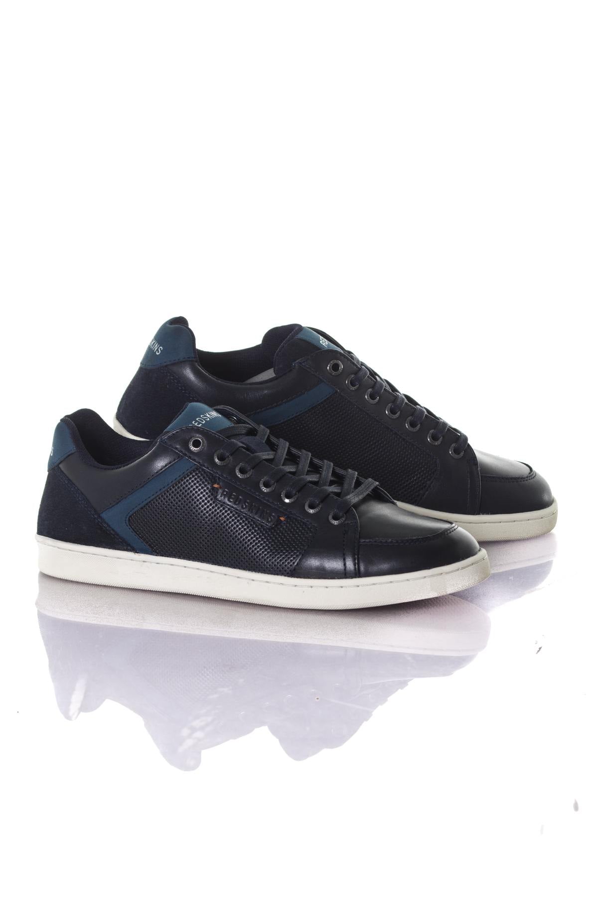 Men's navy leather sneakers - Image n°1