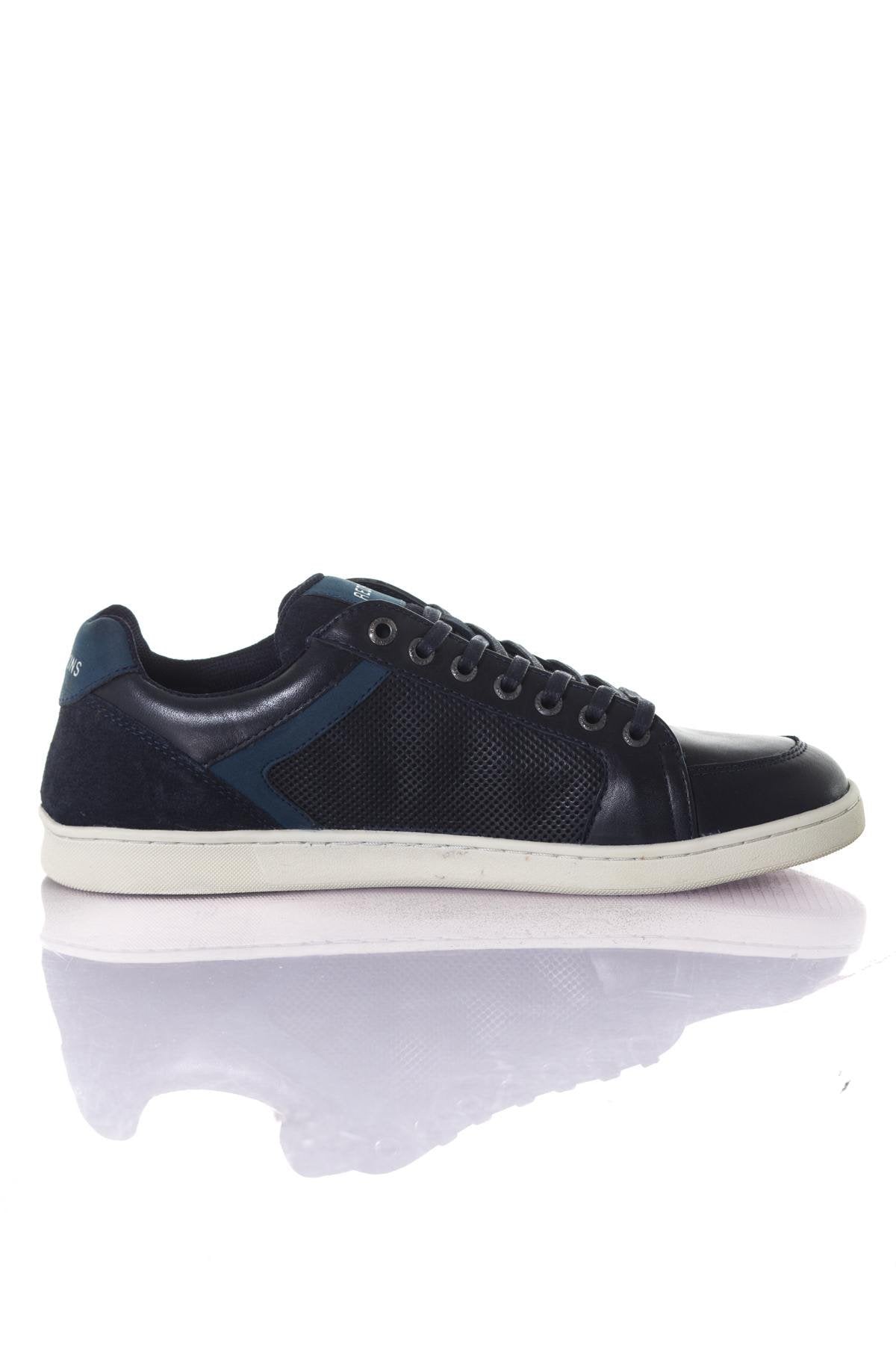 Men's navy leather sneakers - Image n°2