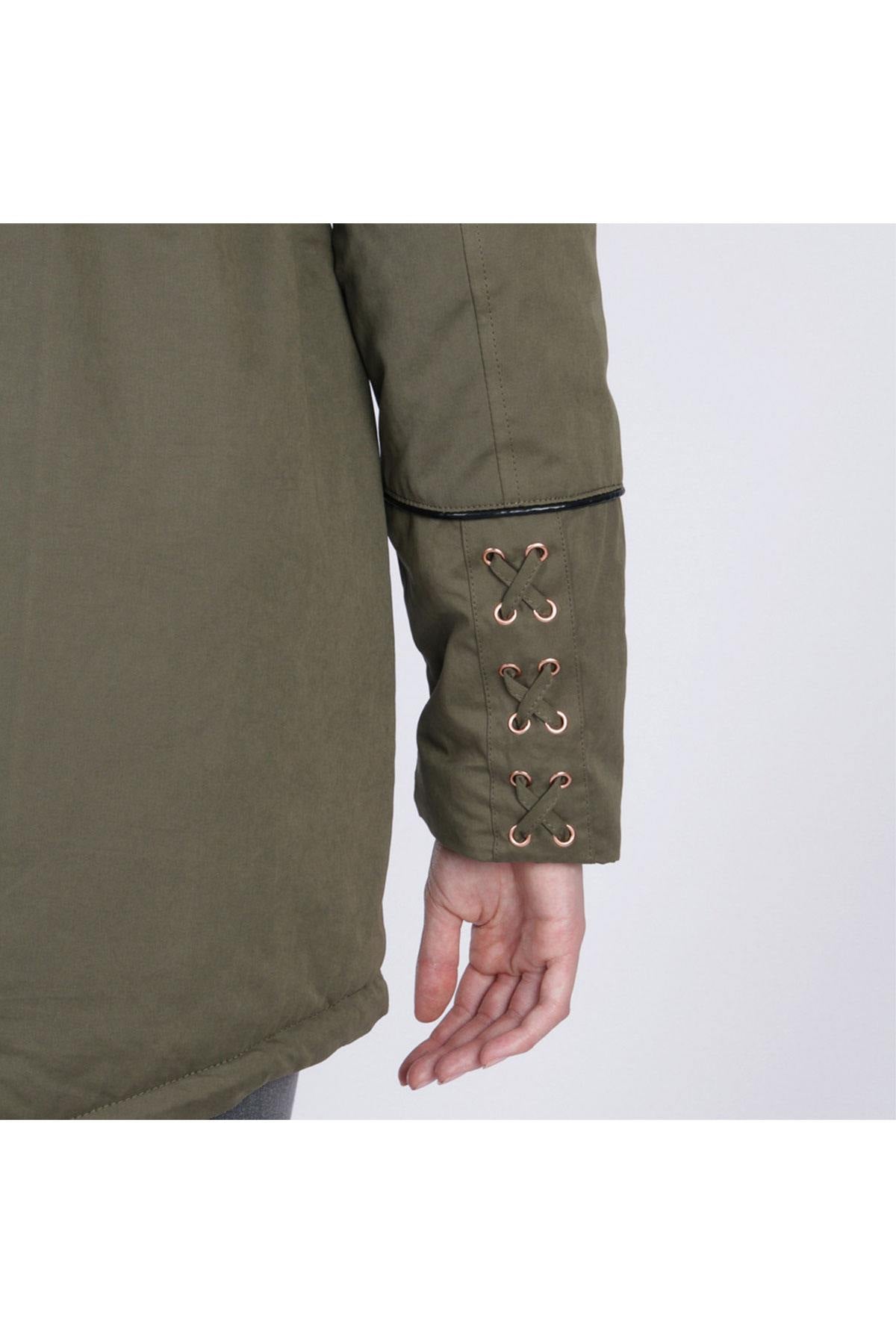 Khaki parka with hood - Image n°7