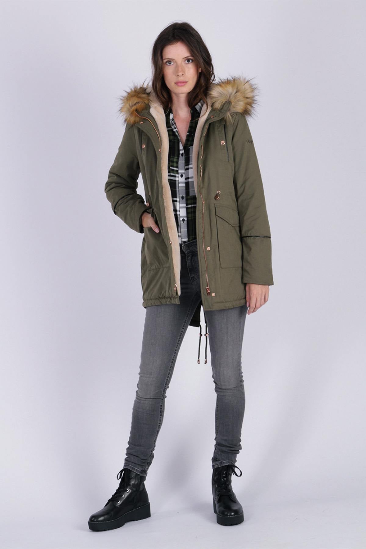 Khaki parka with hood - Image n°4