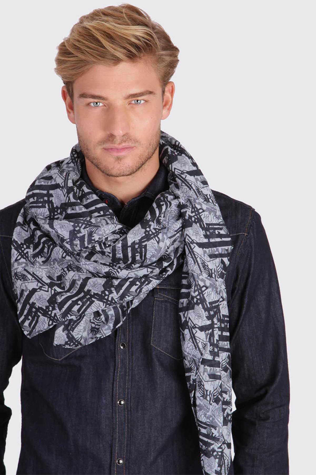 Gray printed scarf - Image n°1