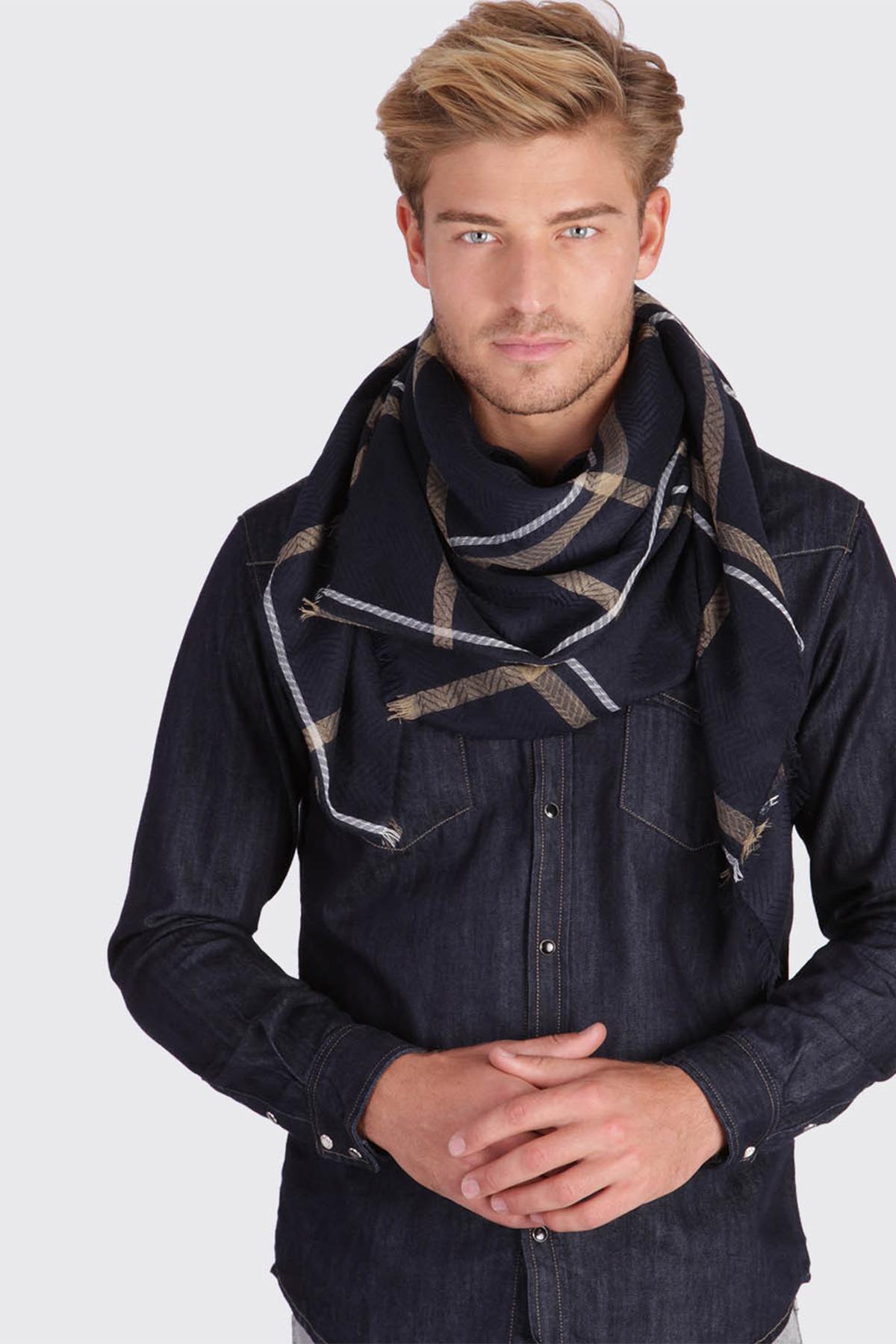 Men's navy blue scarf - Image n°4