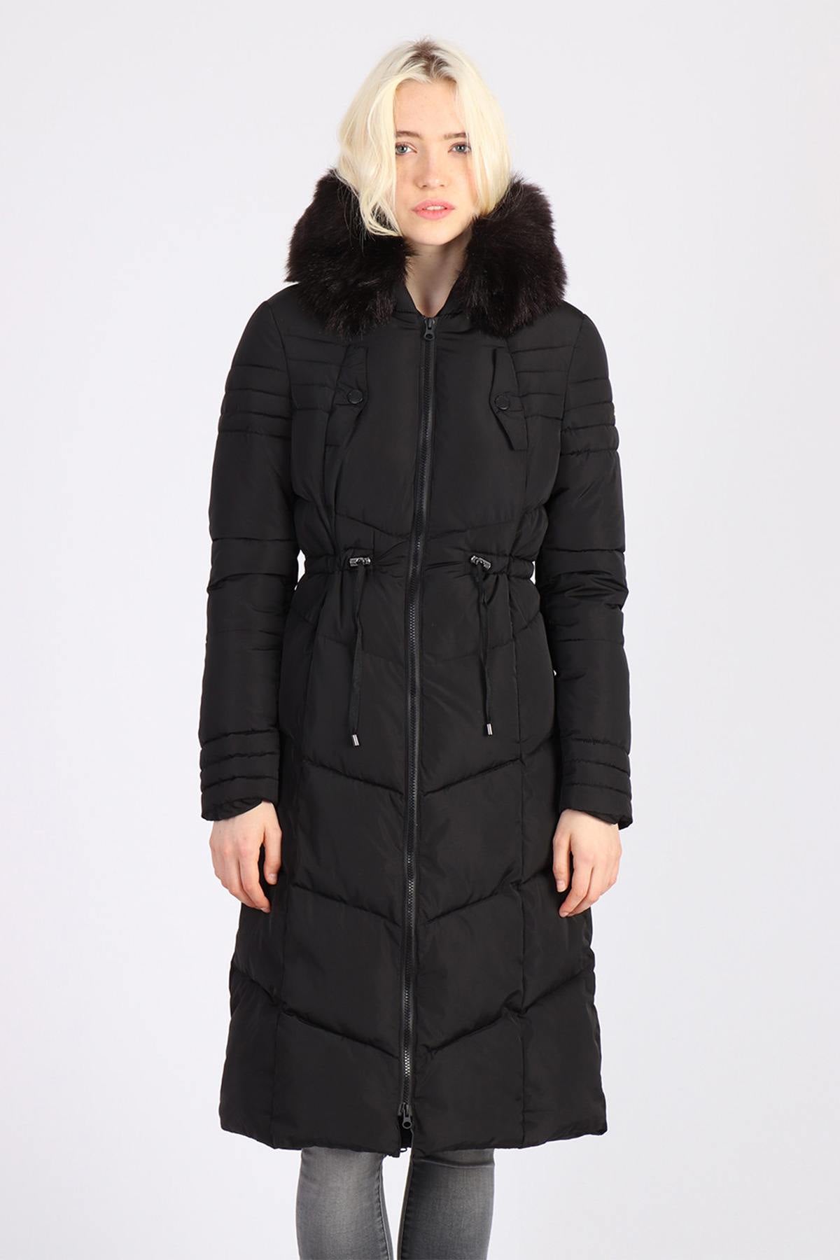 Long black down jacket with hood - Image n°3