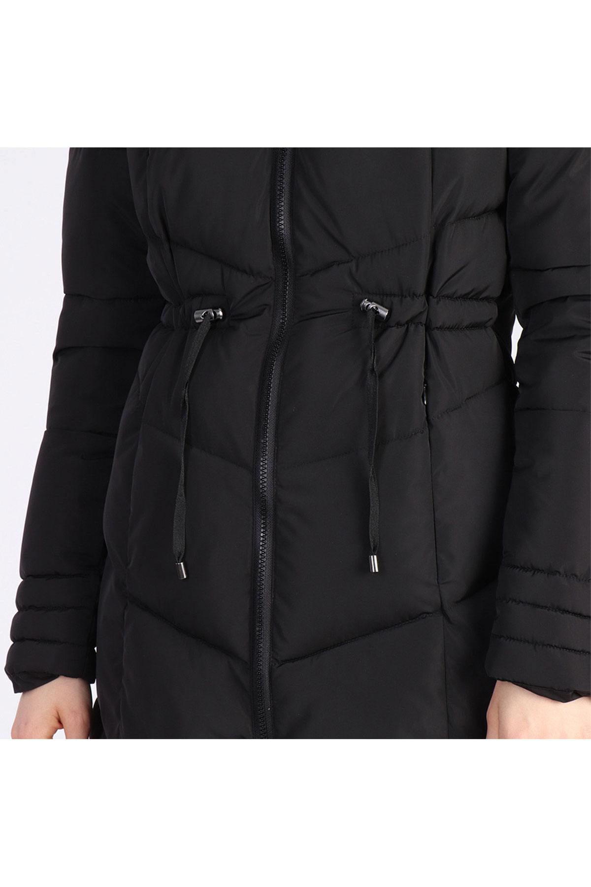 Long black down jacket with hood - Image n°4