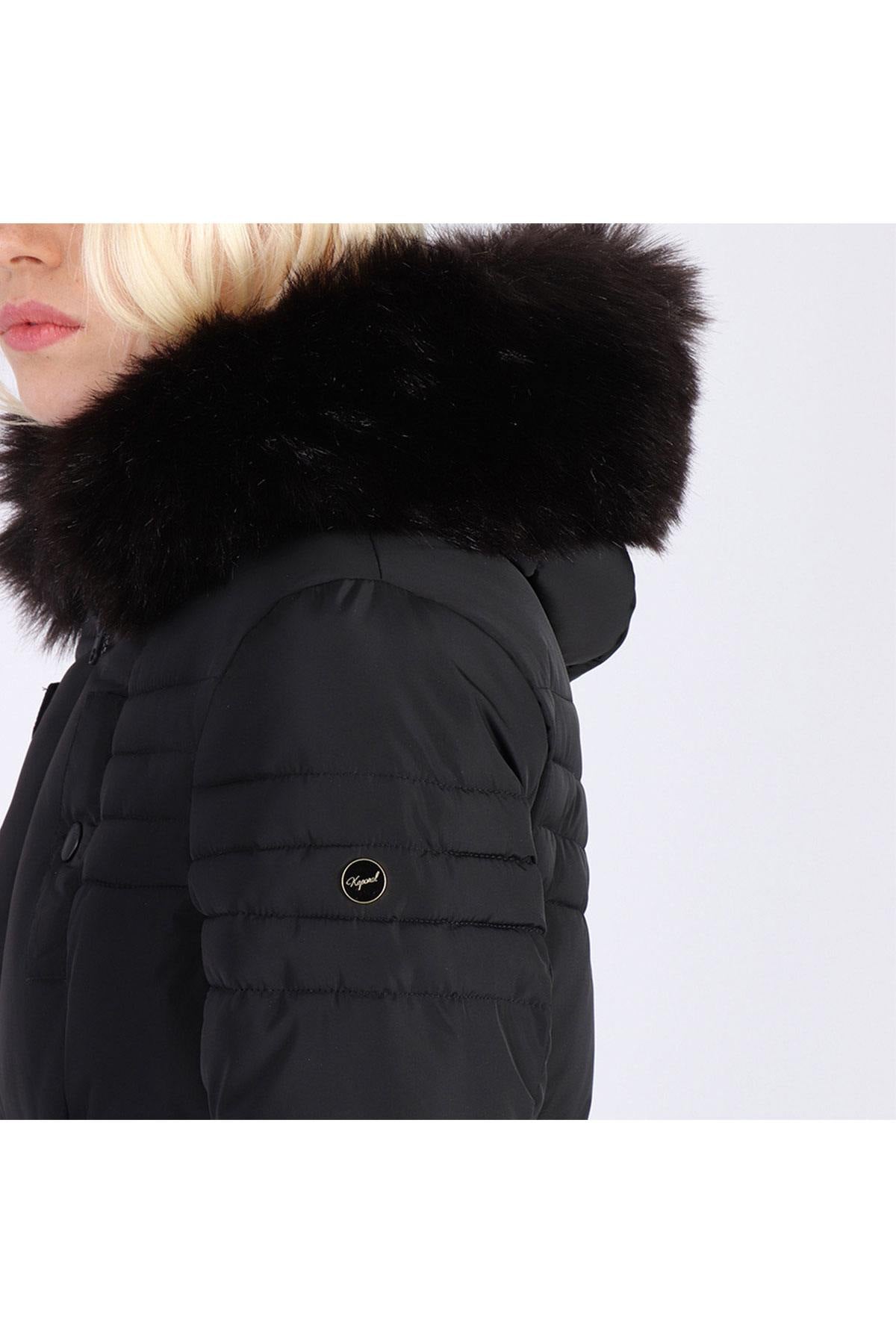 Long black down jacket with hood - Image n°5