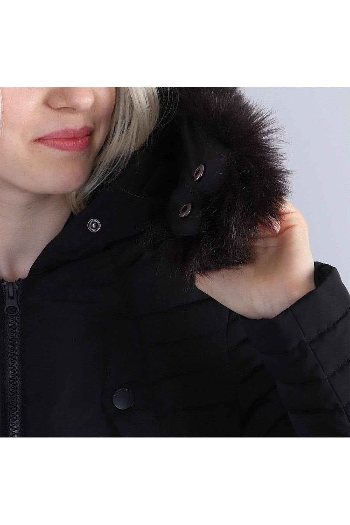 Long black down jacket with hood - Image n°6