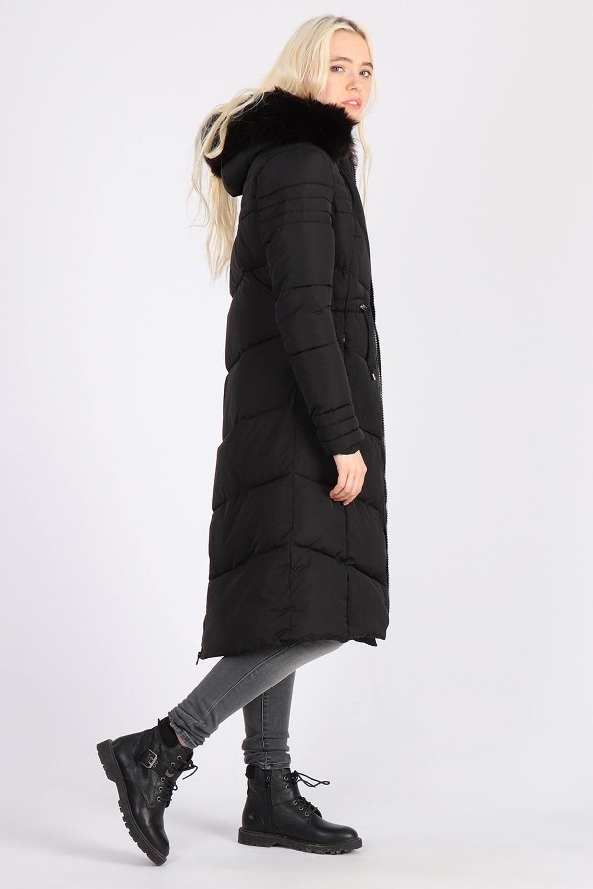 Long black down jacket with hood - Image n°2