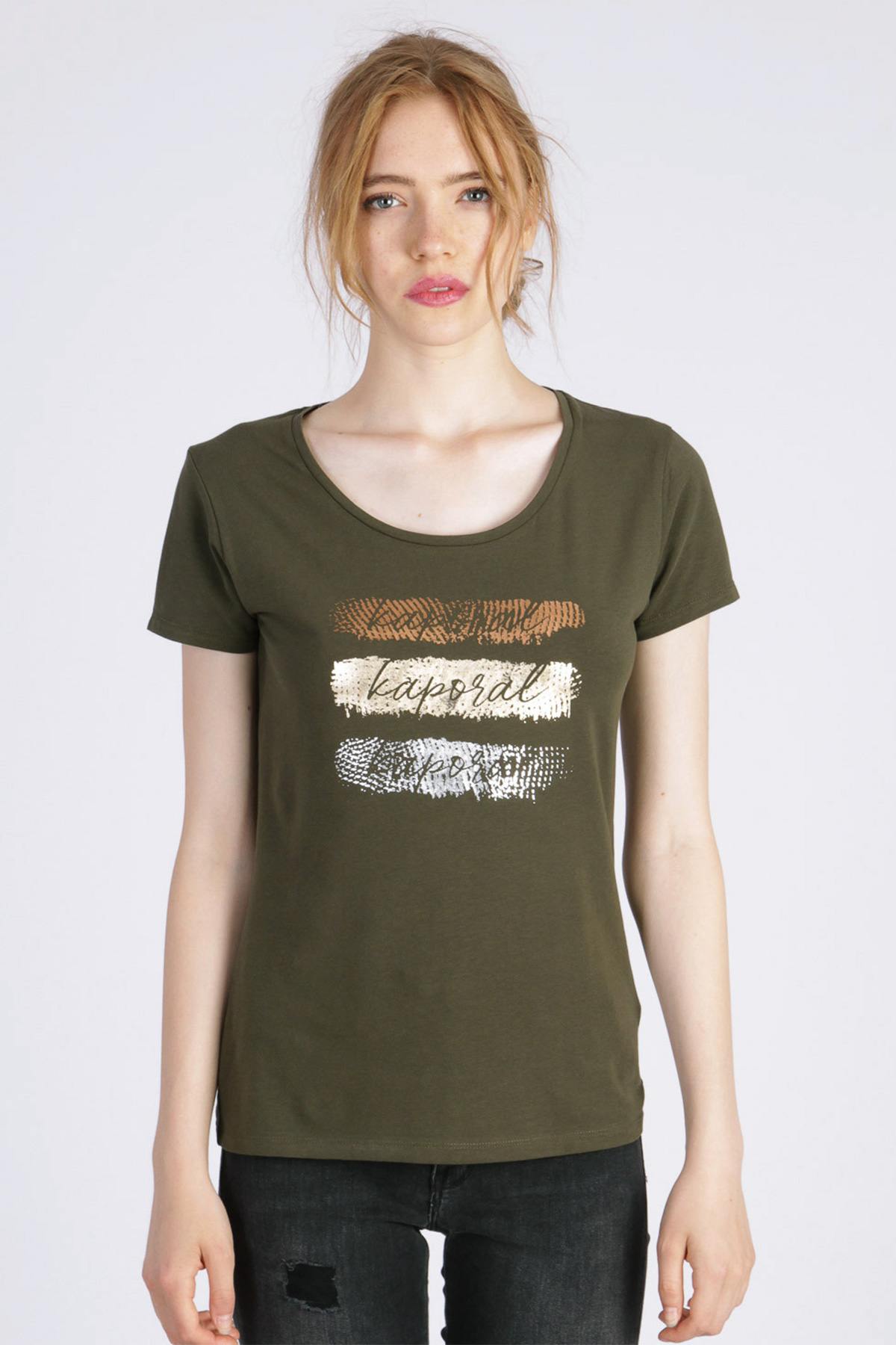 Khaki printed t-shirt - Image n°1