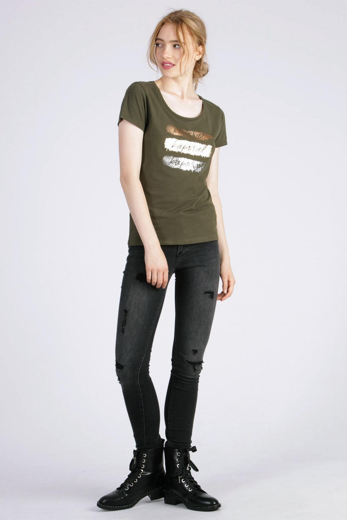 Khaki printed t-shirt - Image n°2