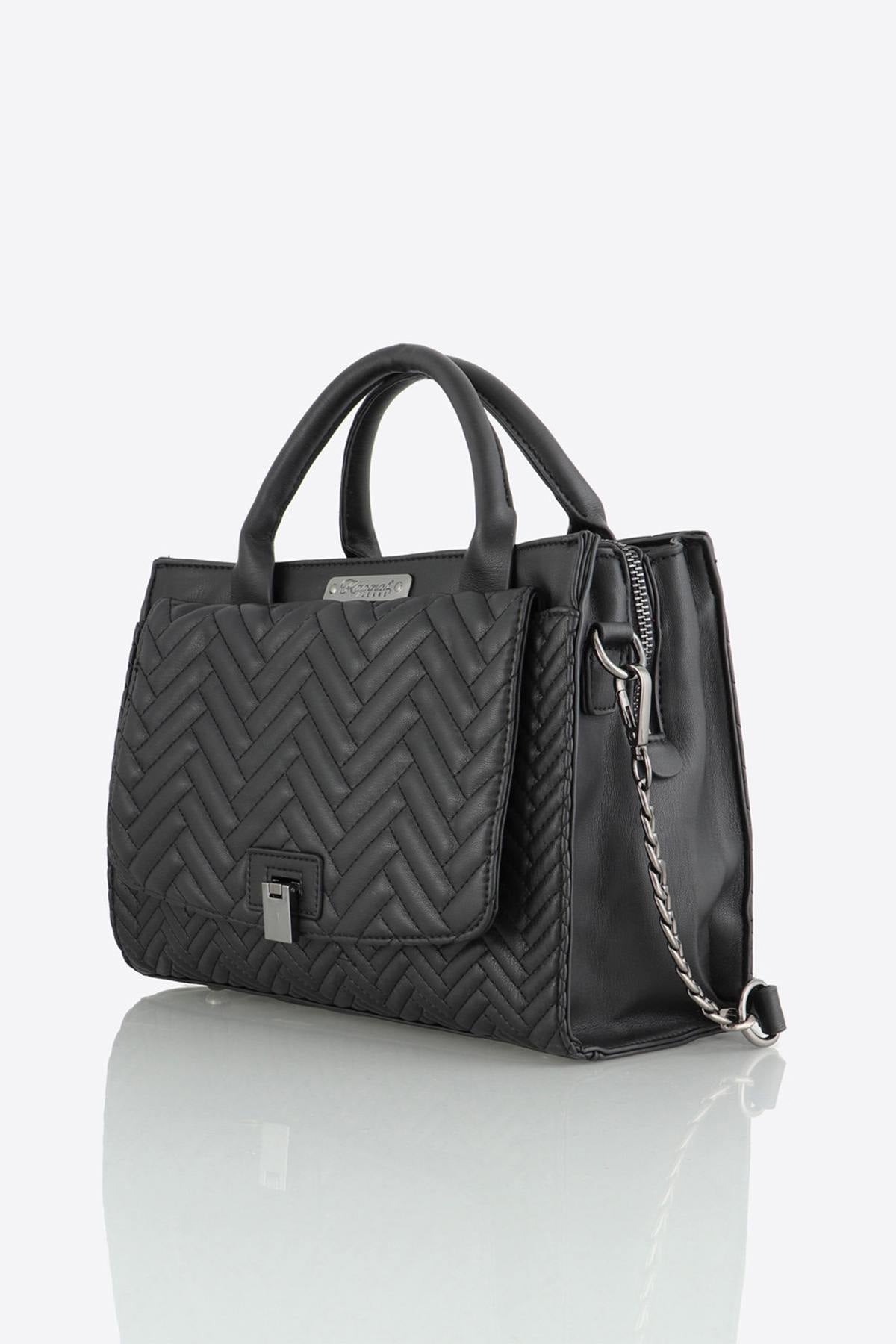 Black quilted effect bag - Image n°1