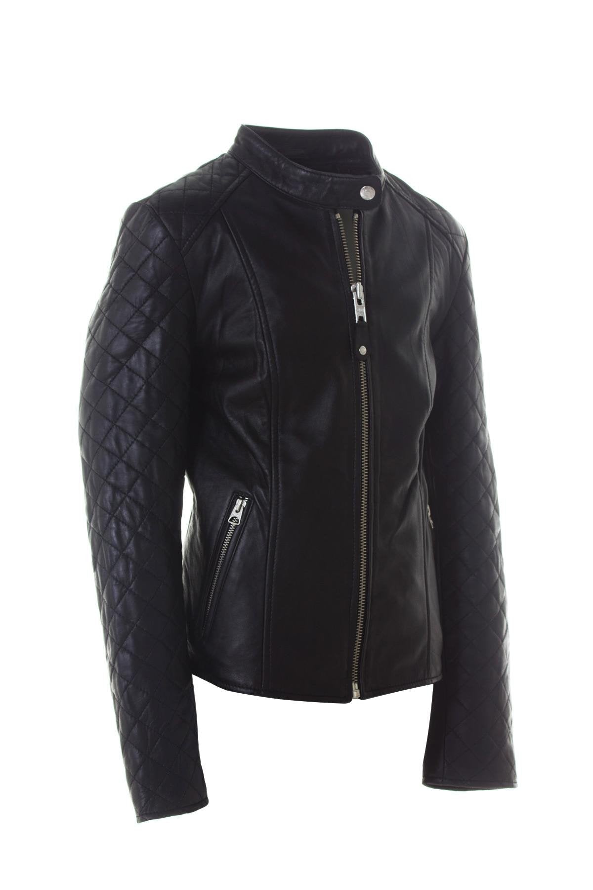 Women's round-neck sheepskin leather jacket - Image n°9