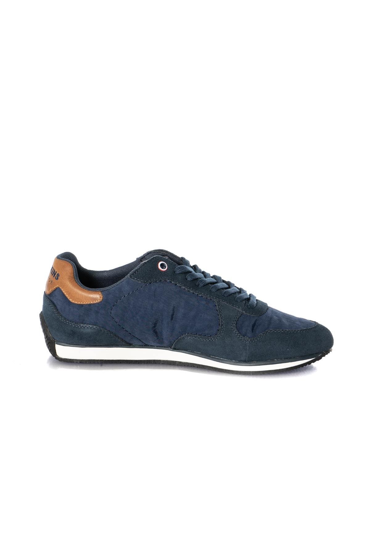 Cognac navy blue velvet look bi-material sneakers - Image n°2