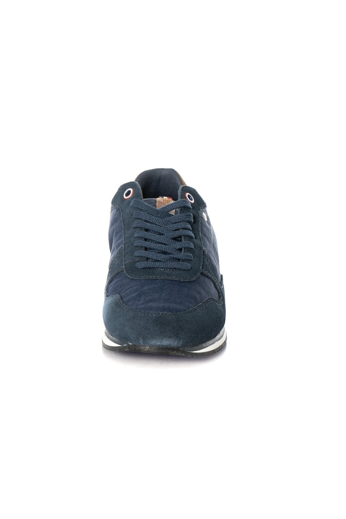 Cognac navy blue velvet look bi-material sneakers - Image n°5