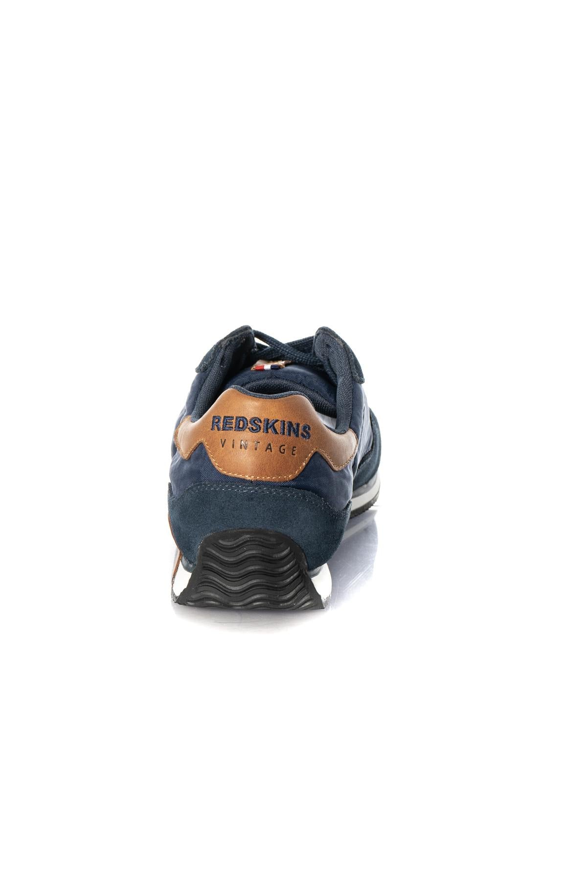 Cognac navy blue velvet look bi-material sneakers - Image n°6