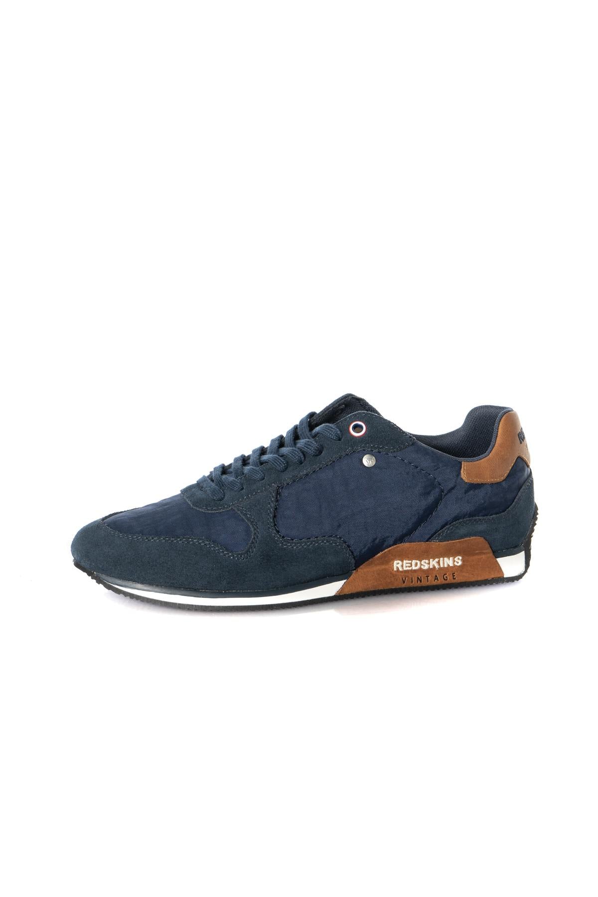 Cognac navy blue velvet look bi-material sneakers - Image n°7