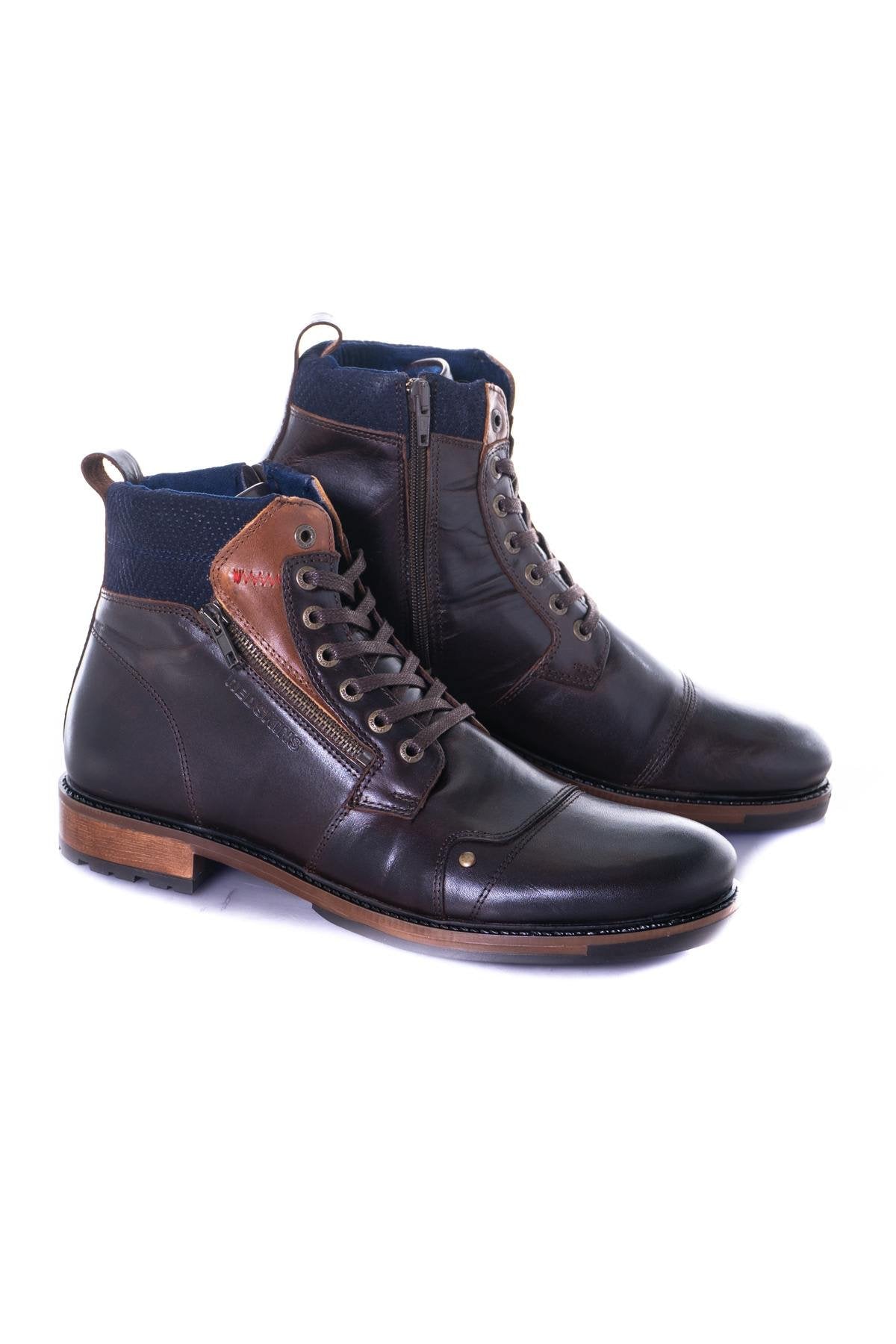 Men's navy leather boots - Image n°1