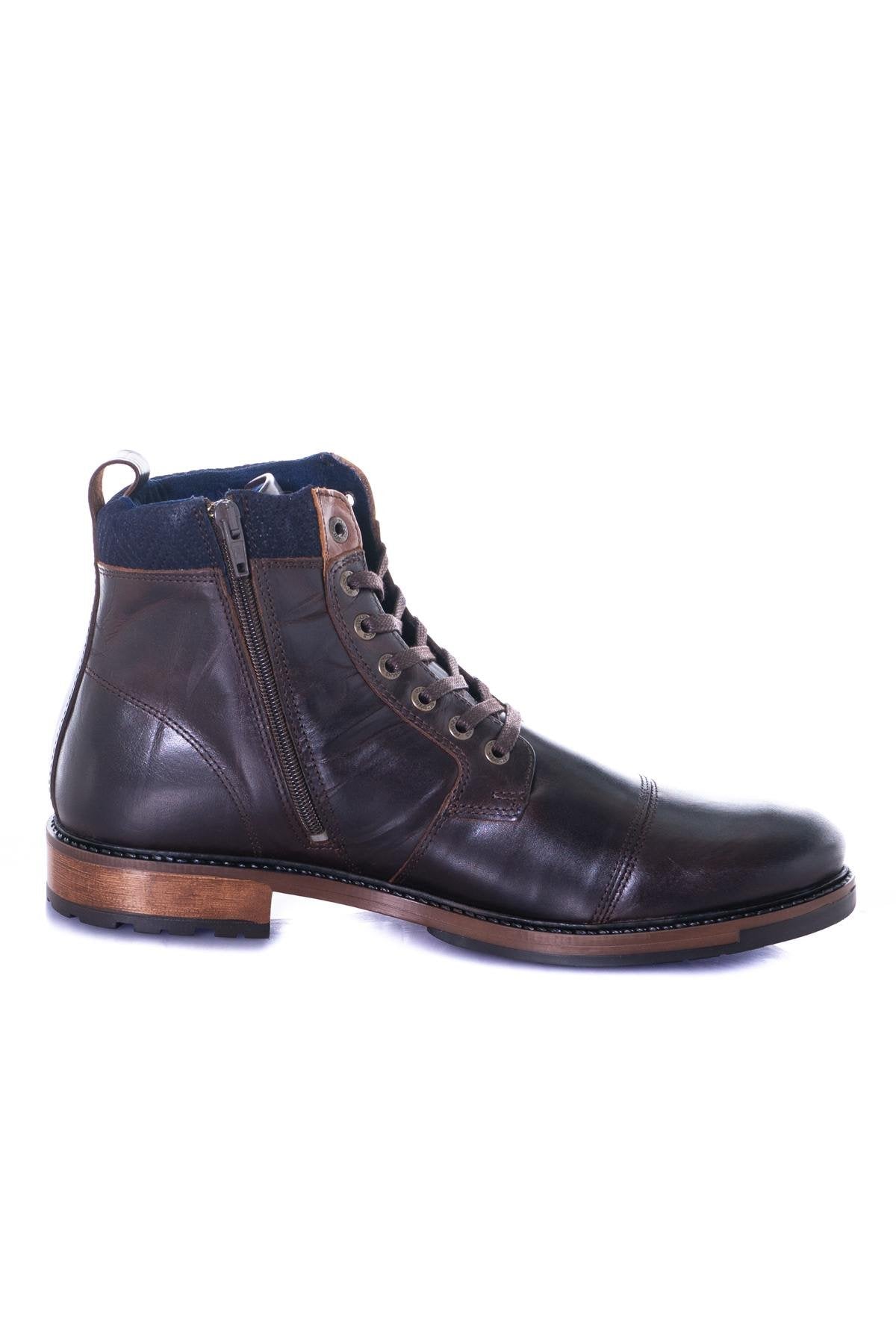 Men's navy leather boots - Image n°2