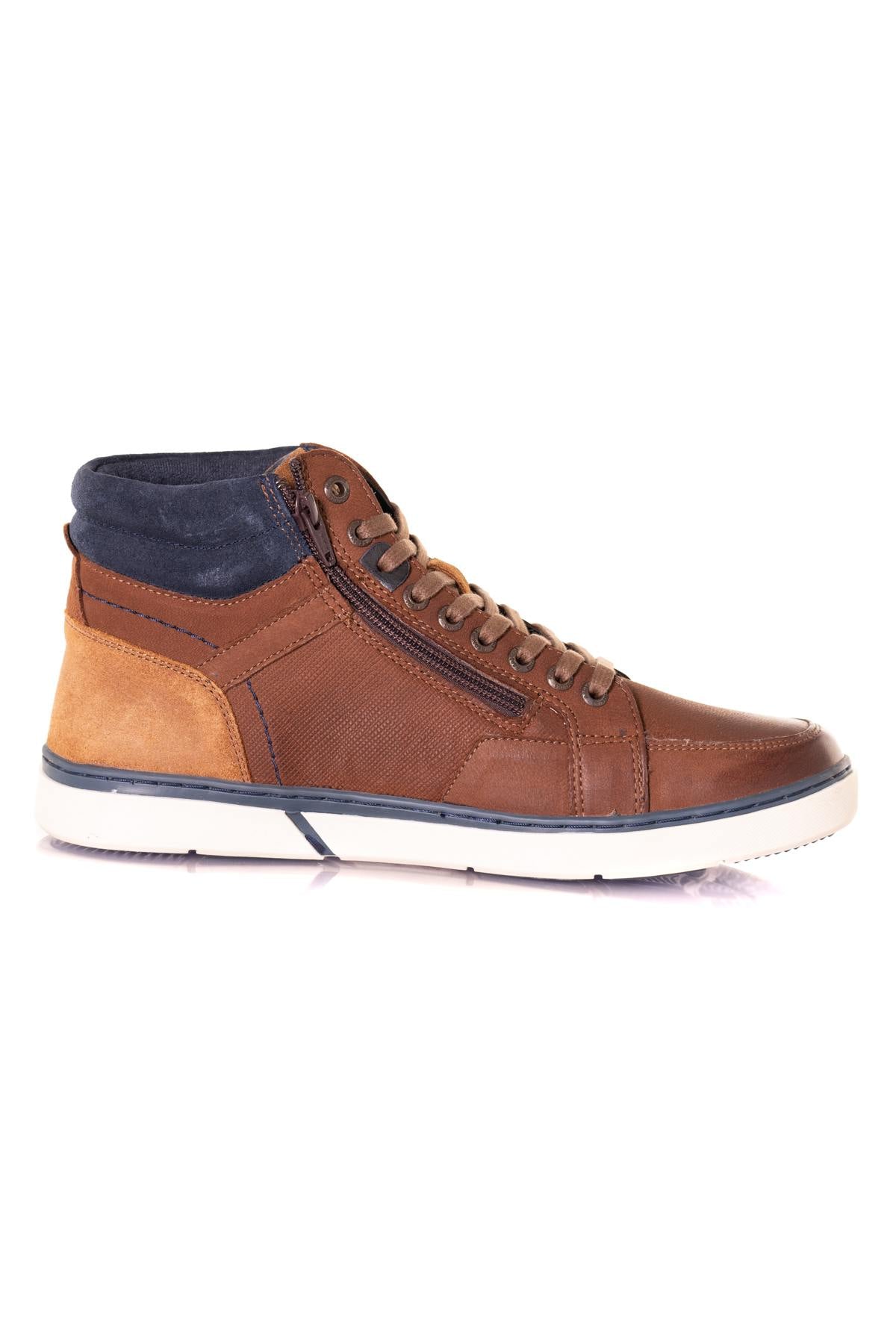 Brown and blue leather high-top shoes - Image n°2