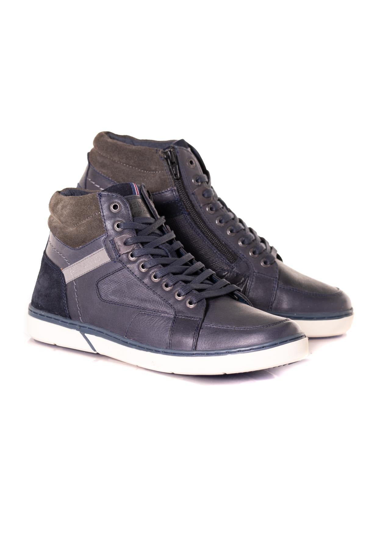 Gray and navy leather high-top shoes - Image n°1