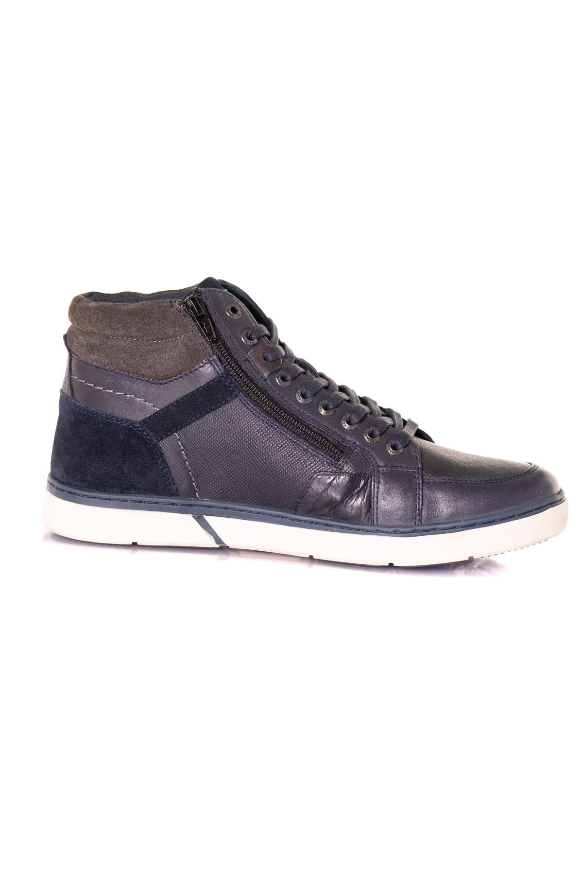 Gray and navy leather high-top shoes - Image n°2