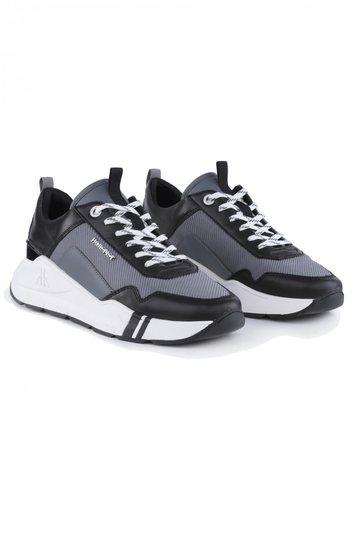 Gray black and white leather sneakers - Image n°1