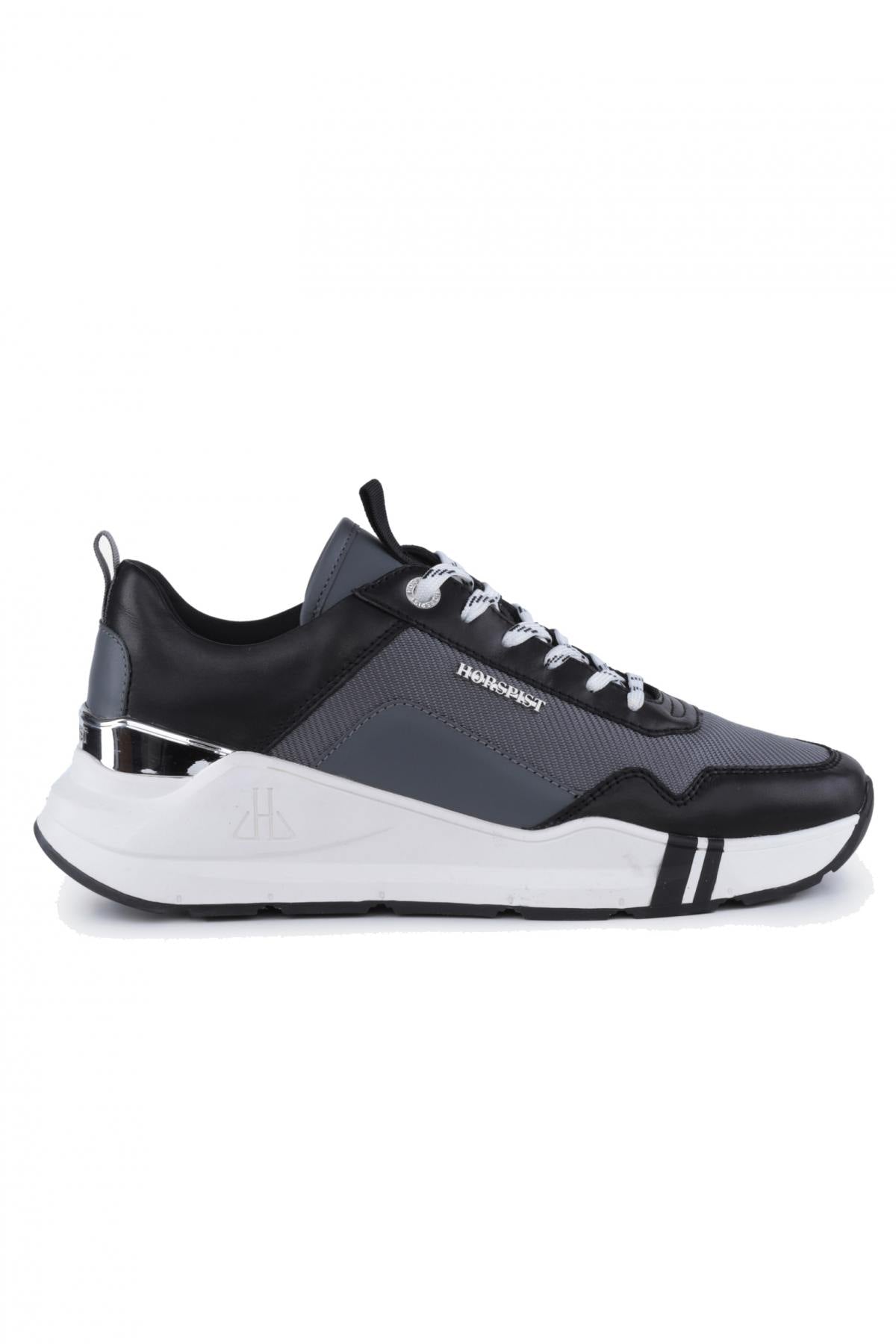 Gray black and white leather sneakers - Image n°2