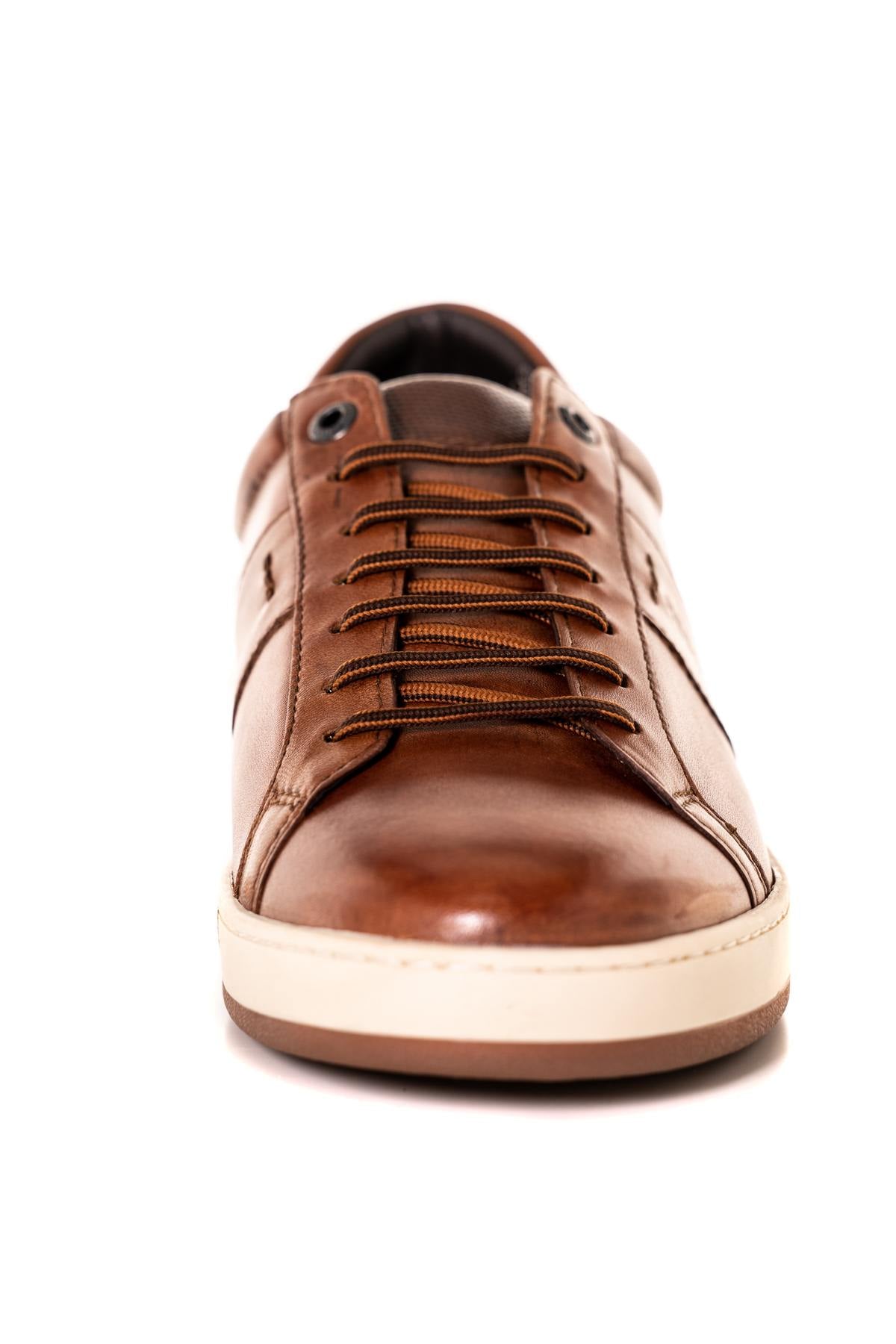 Cognac cowhide leather sneakers - Image n°5