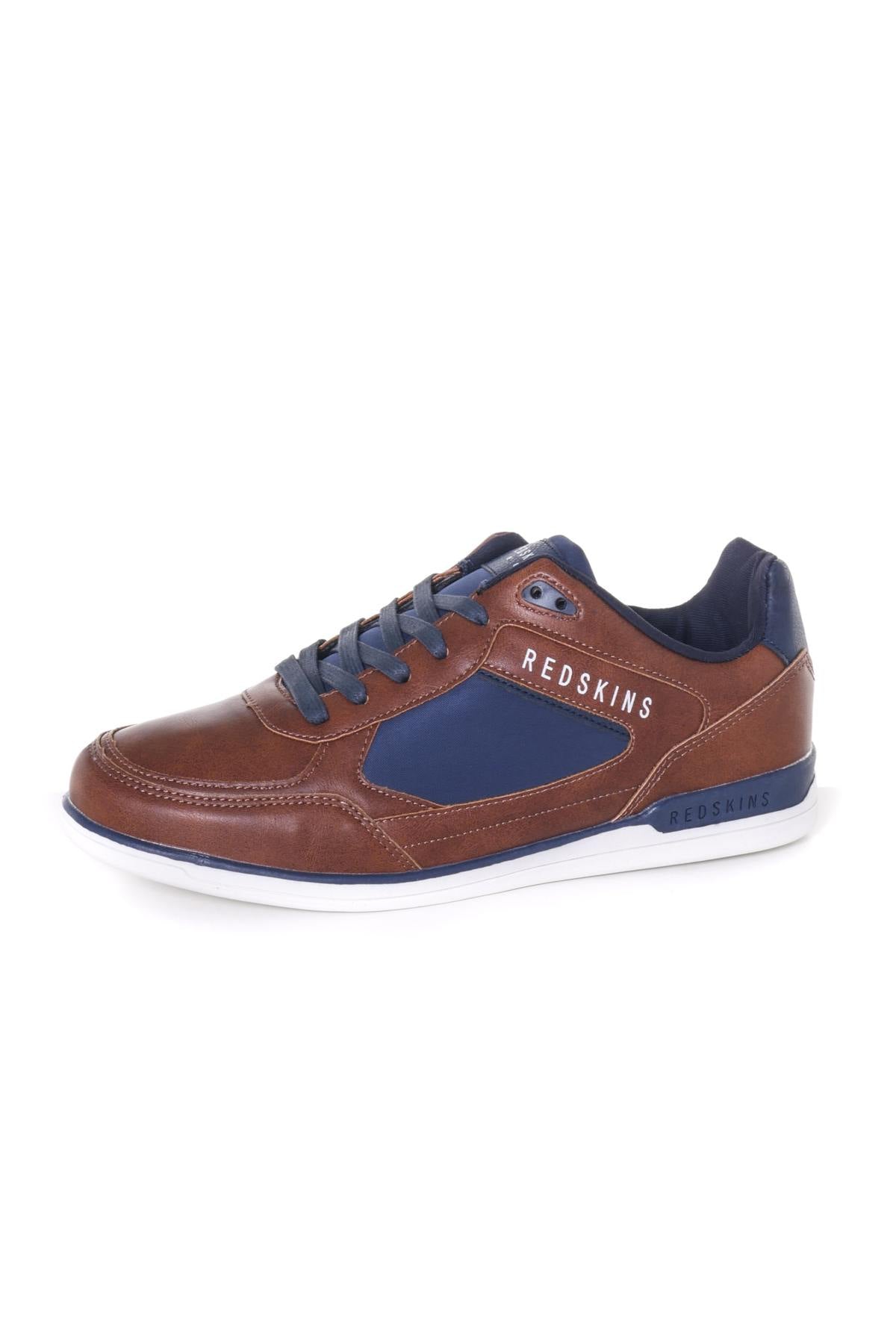 Cognac and navy blue leather sneakers - Image n°7