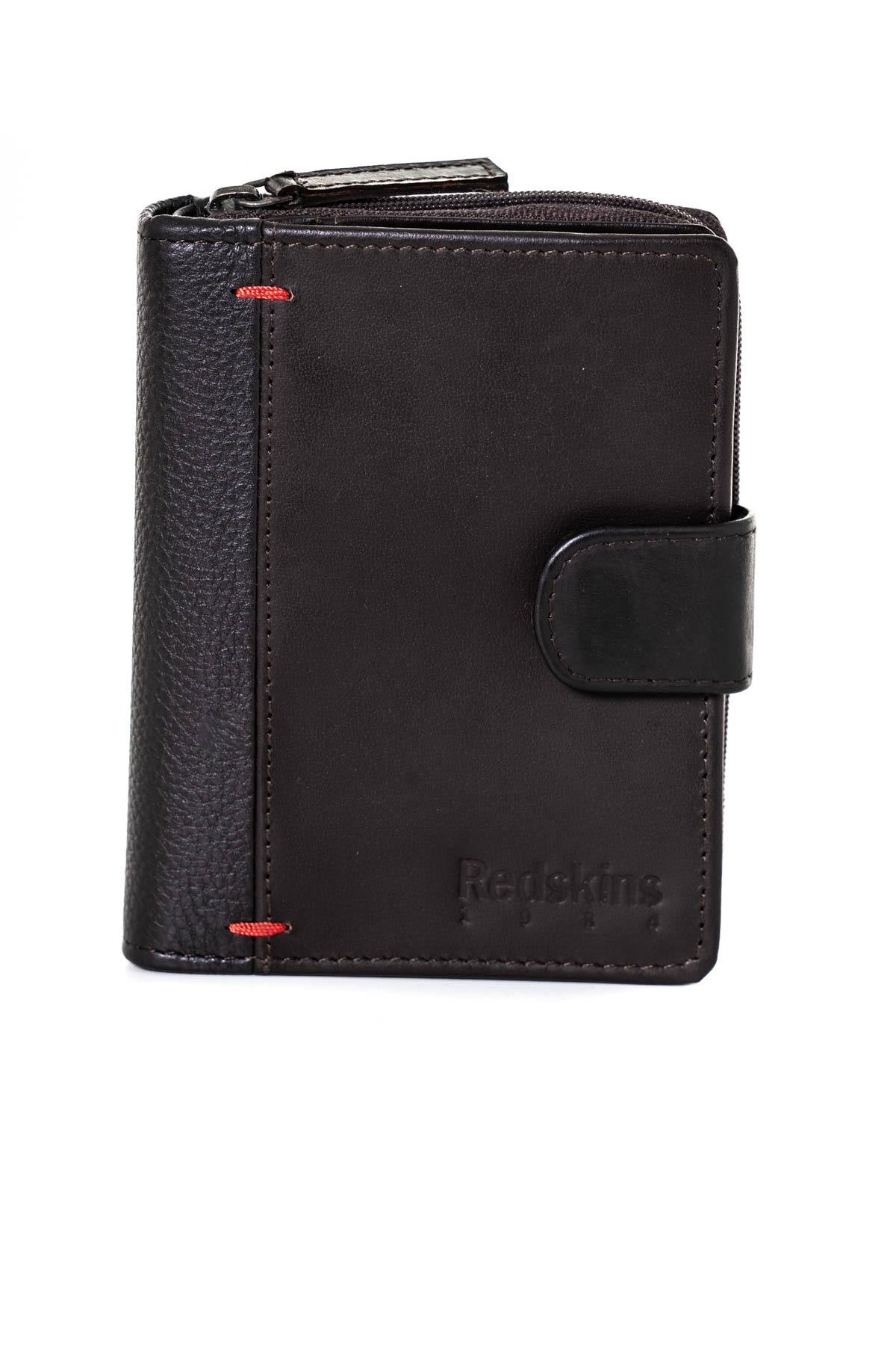 Wallet with snap closure in brown leather - Image n°1