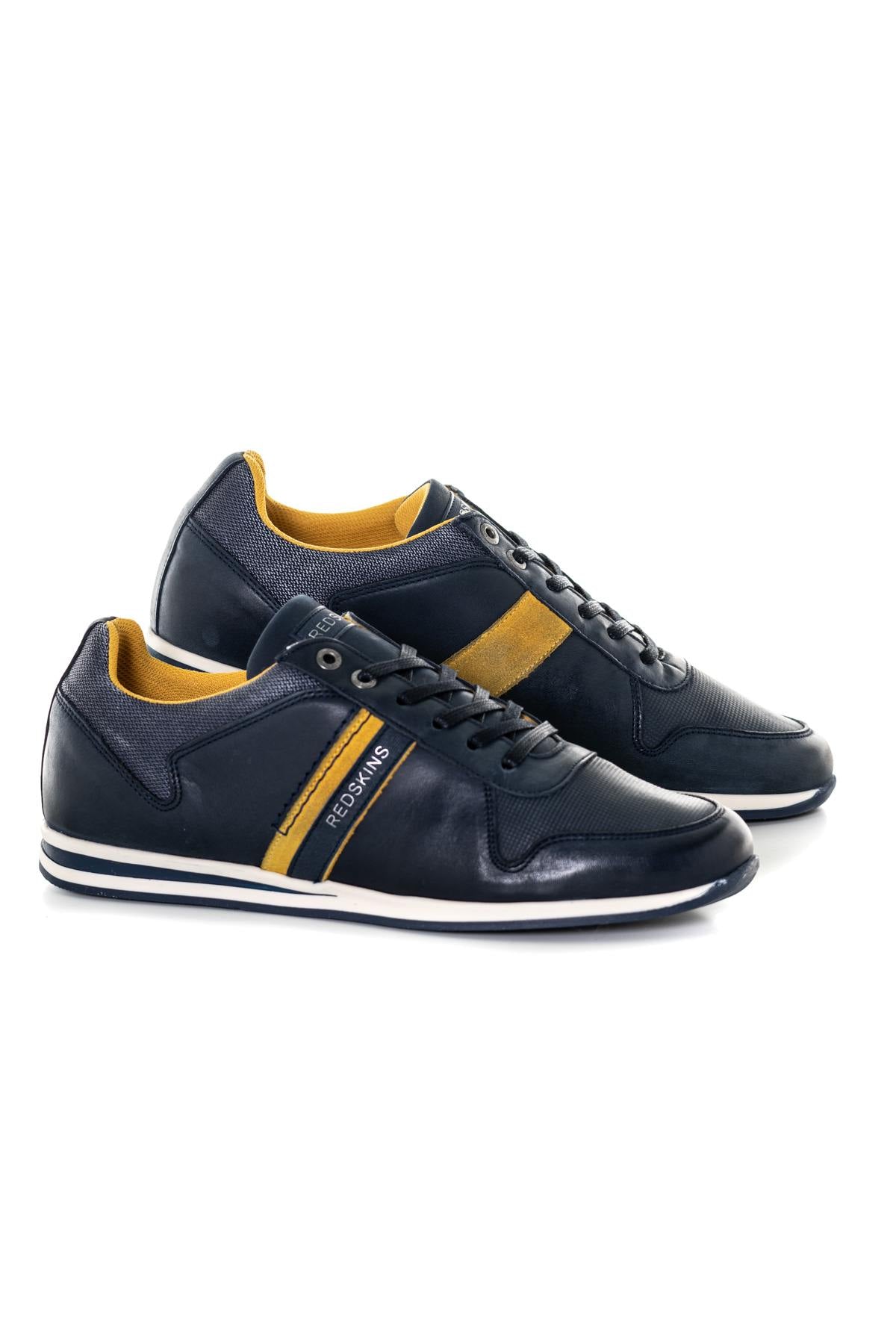 Men's navy blue and yellow sneakers - Image n°1