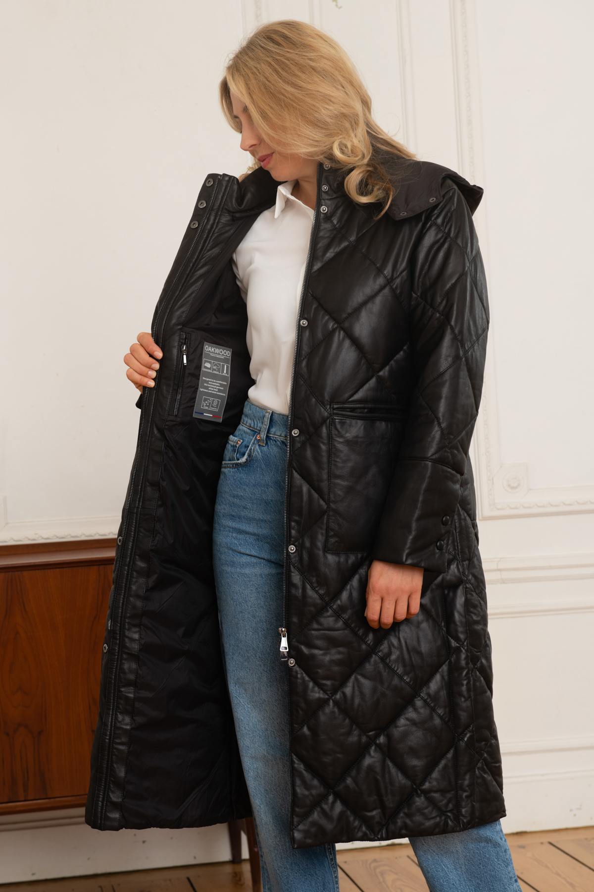 Black leather quilted coat - Image n°2