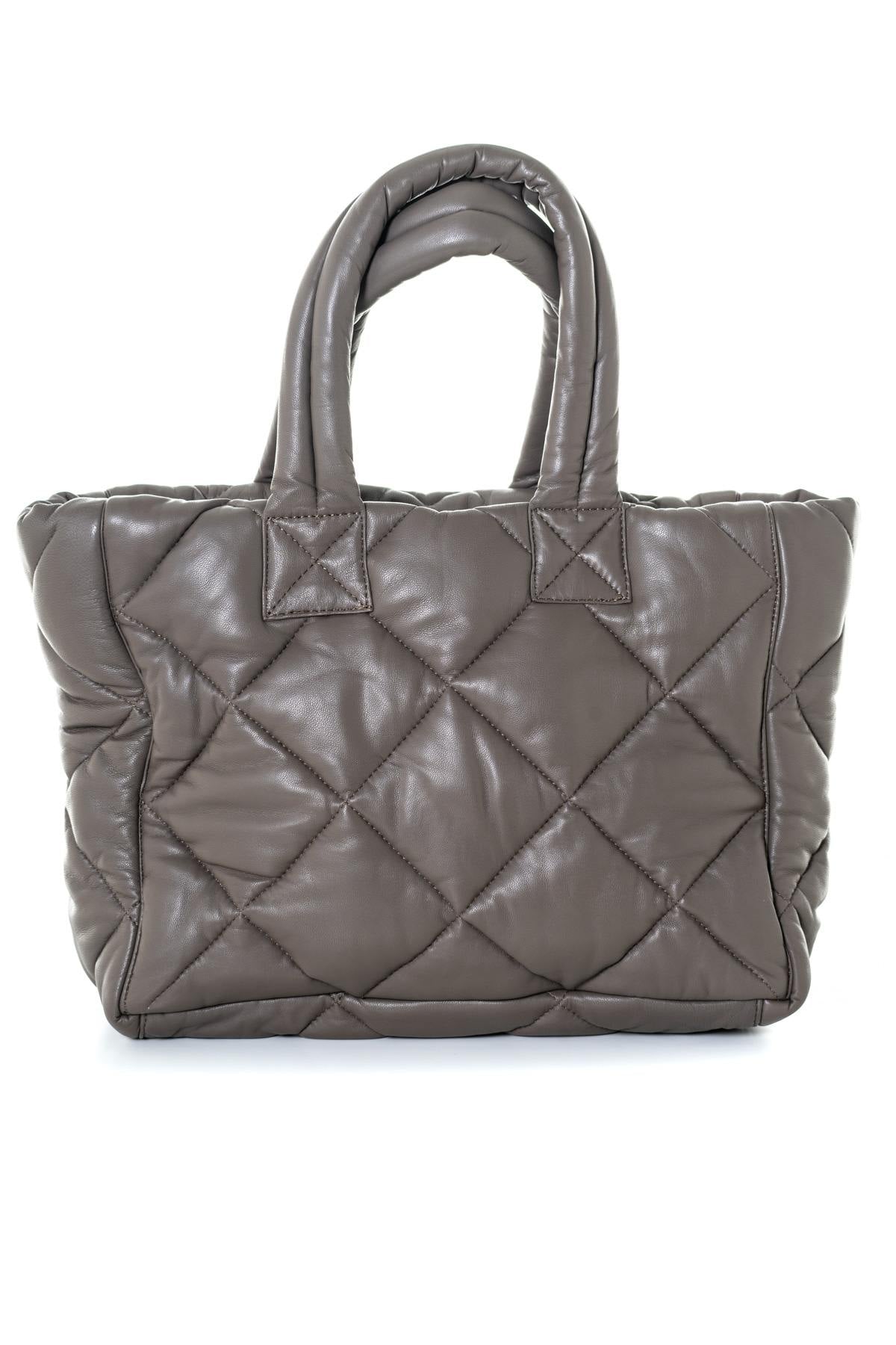  Beige gray quilted leather bag - Image n°1