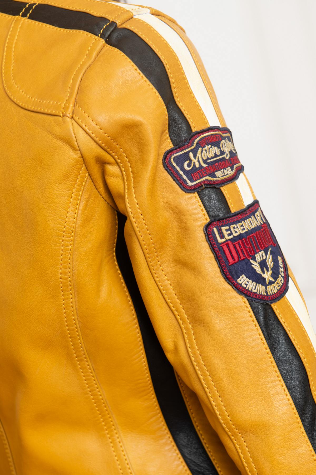 Yellow racer-style leather jacket - Image n°6