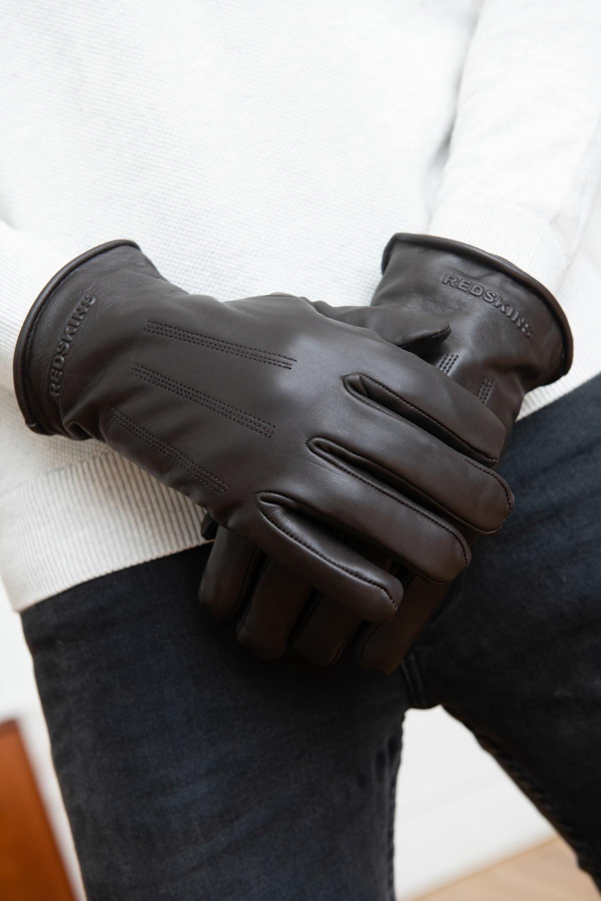 Brown cowhide leather gloves - Image n°4