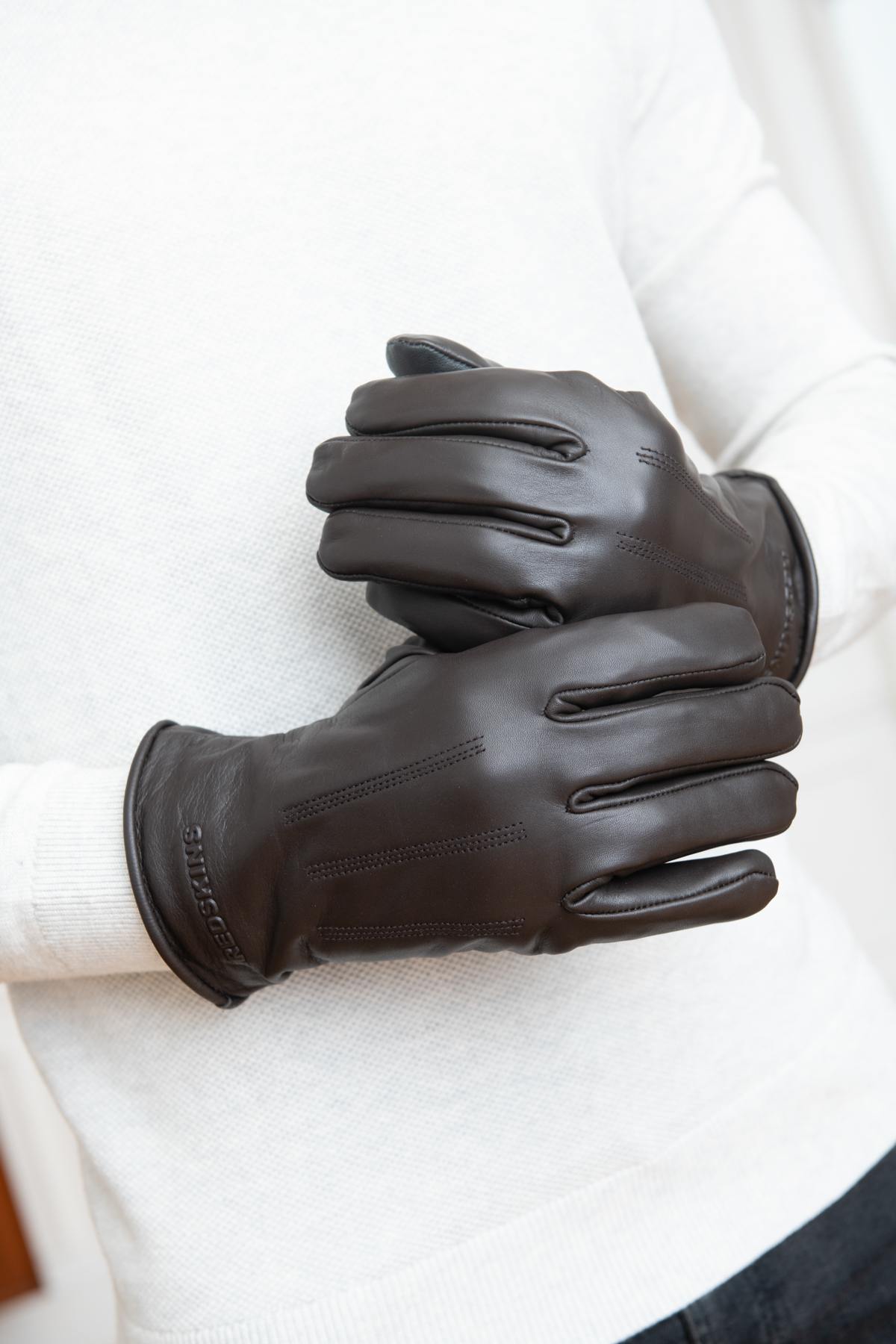 Brown cowhide leather gloves - Image n°3