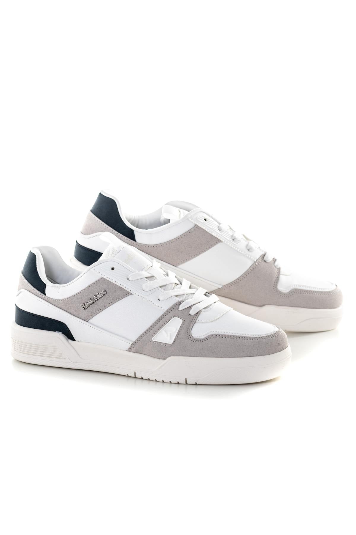 Navy gray white leather sneakers - Image n°1