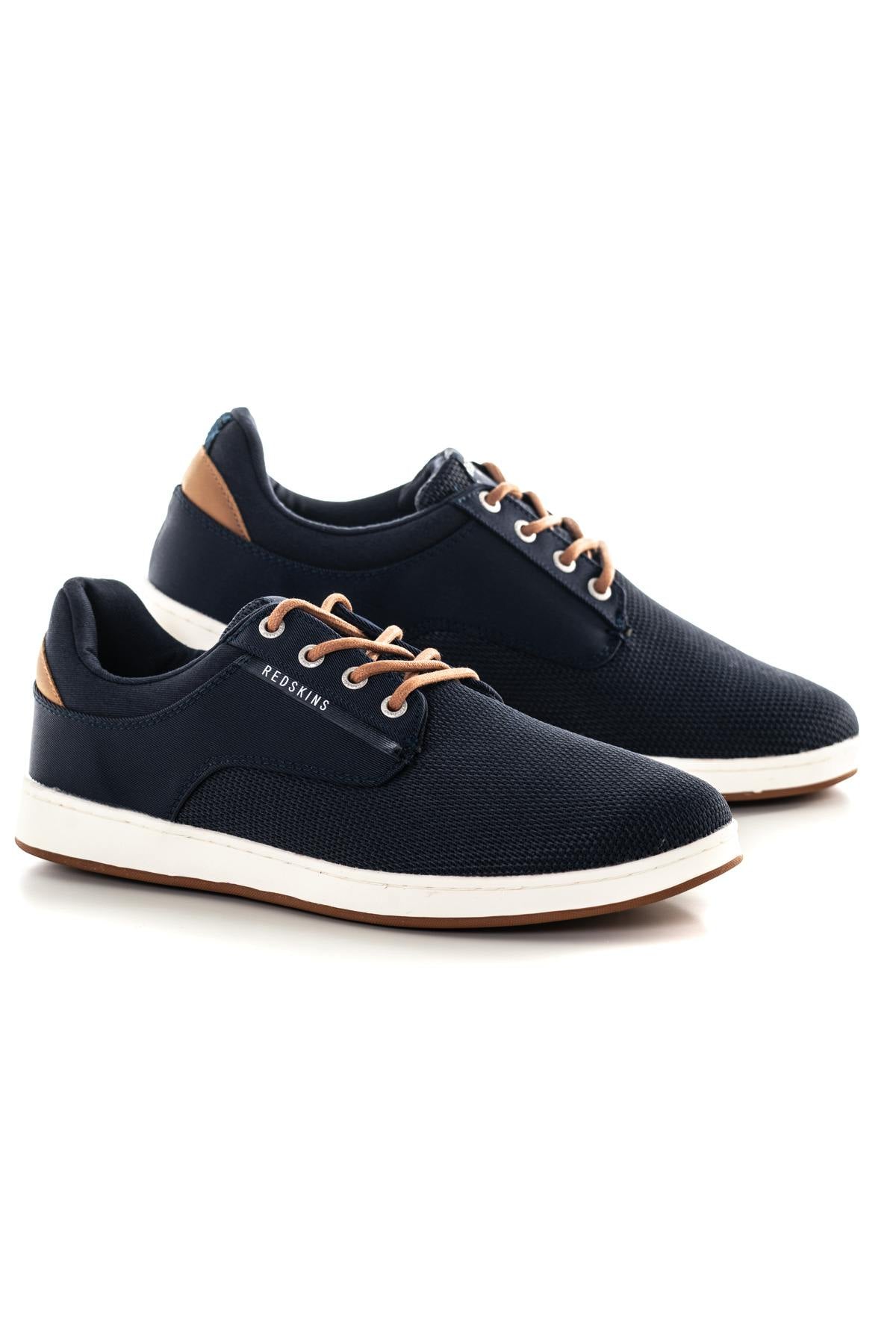 Cognac navy blue textile sneakers - Image n°1