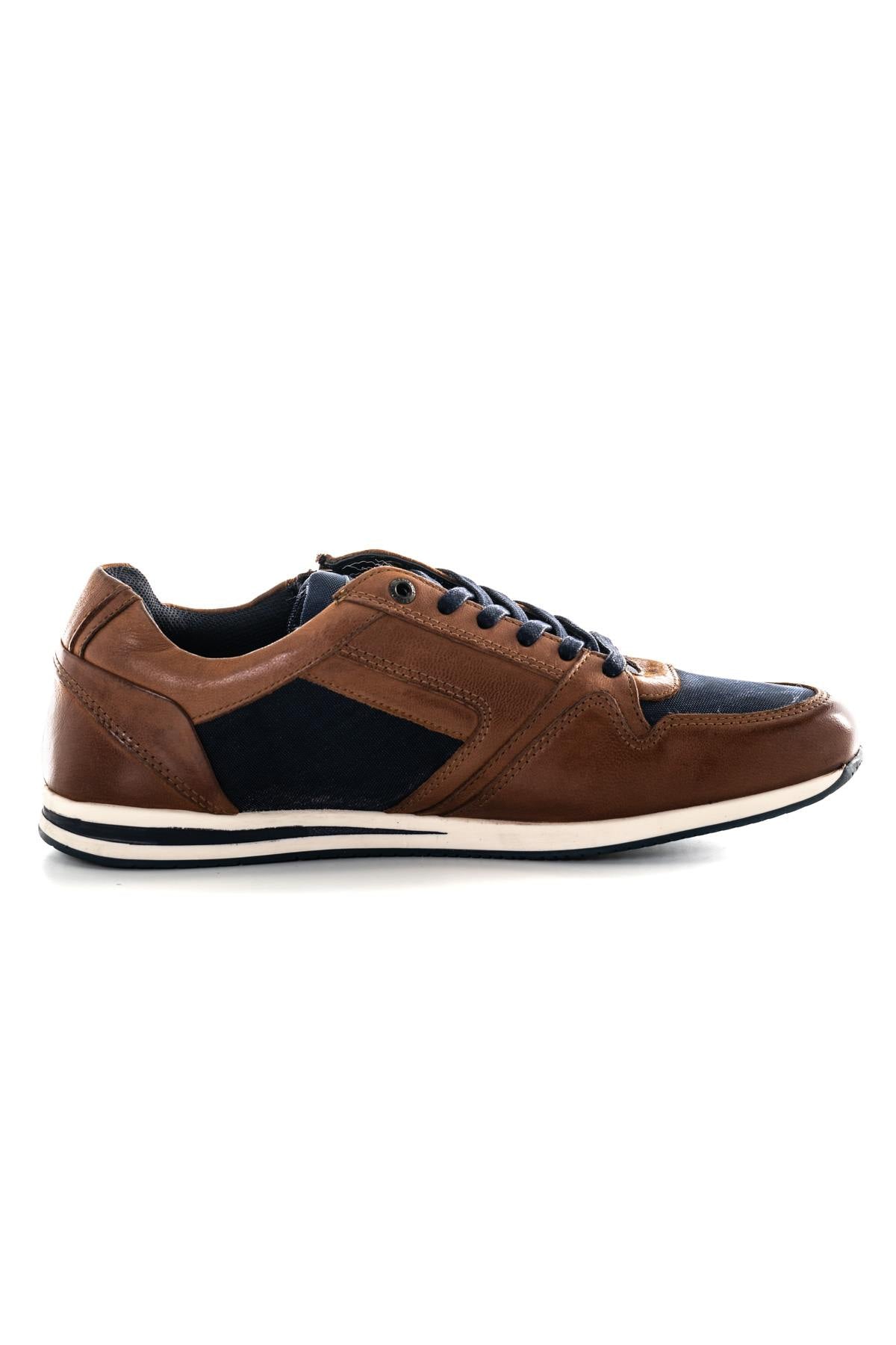 Navy cognac leather sneakers - Image n°2