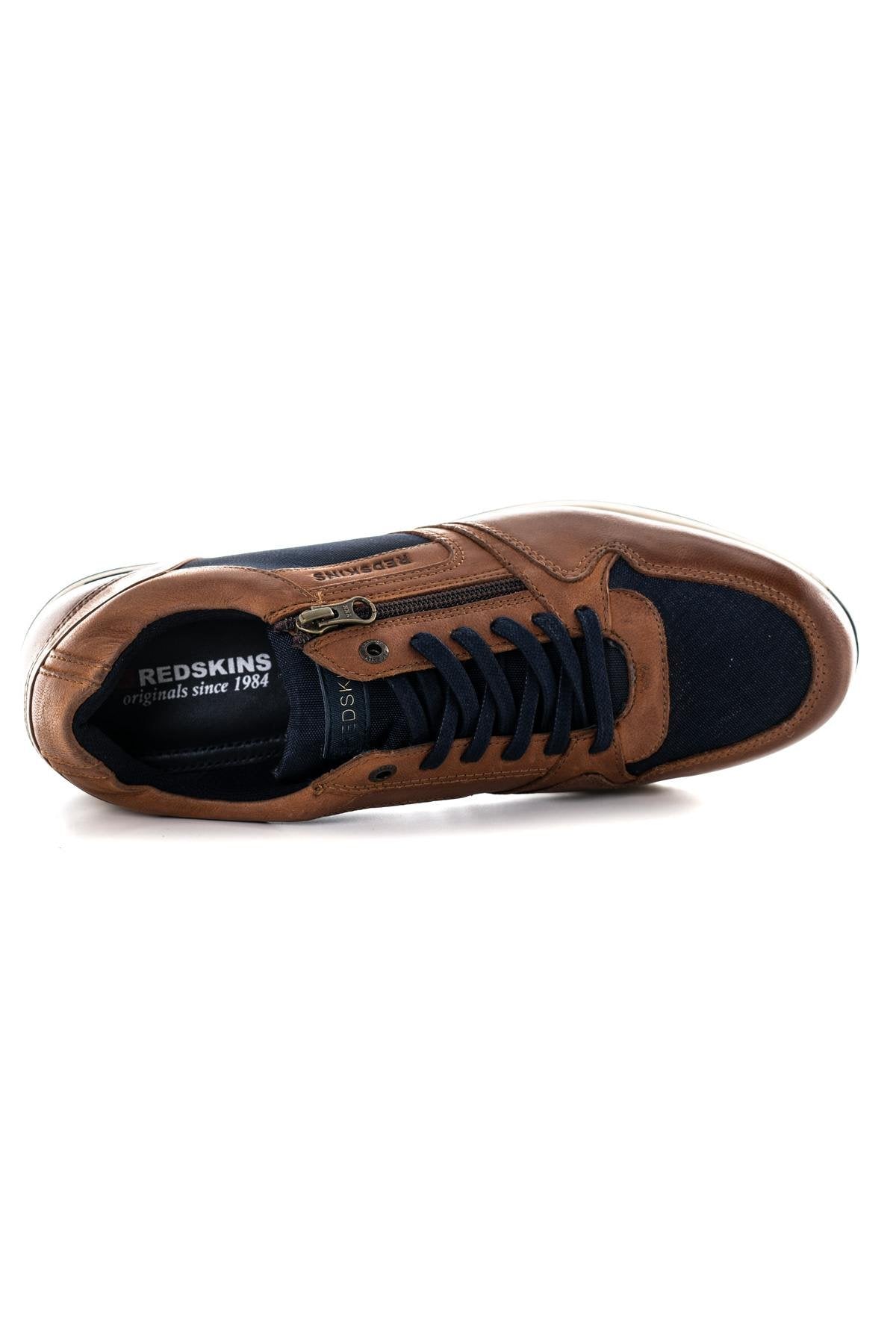 Navy cognac leather sneakers - Image n°3