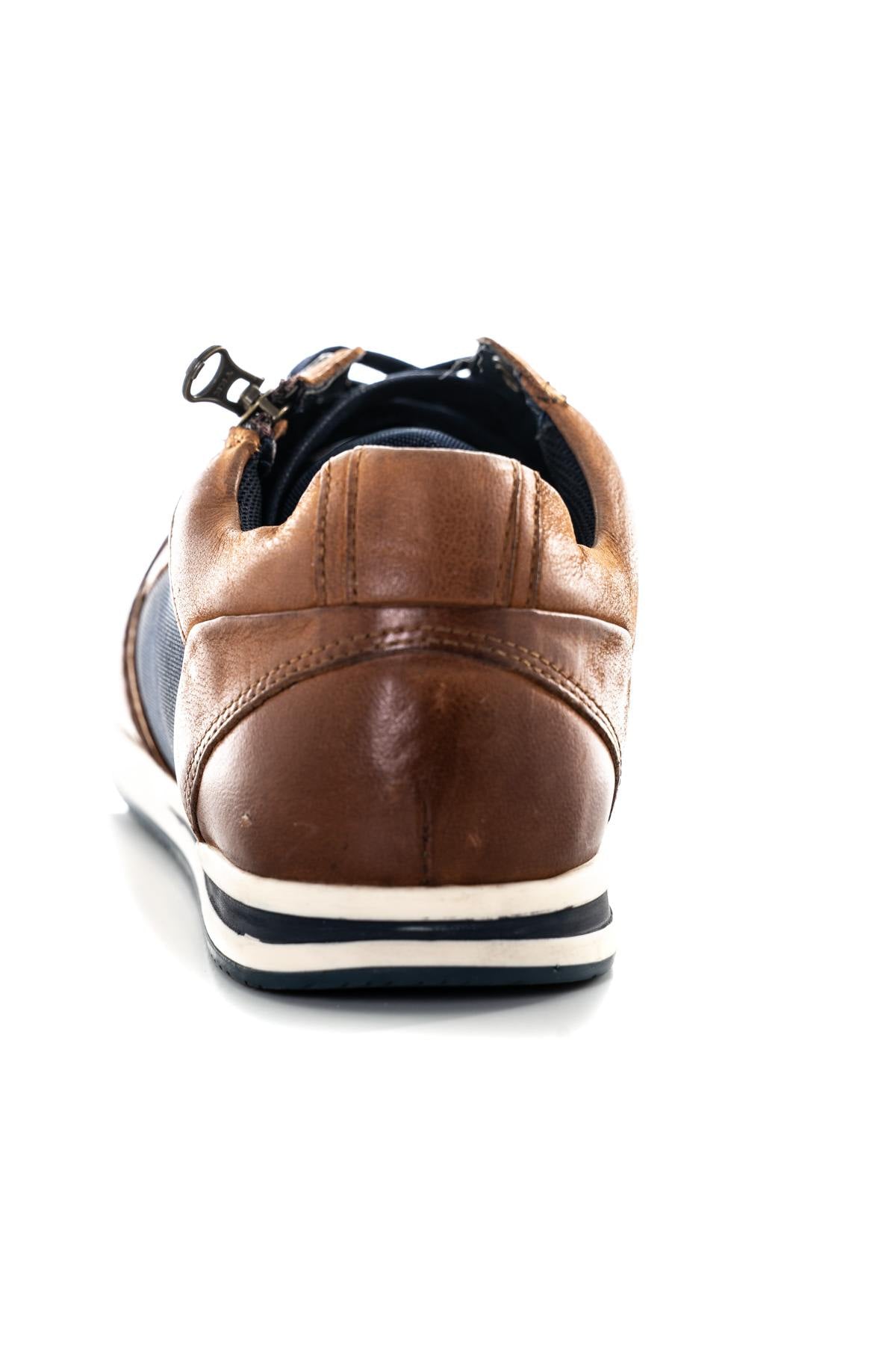 Navy cognac leather sneakers - Image n°6