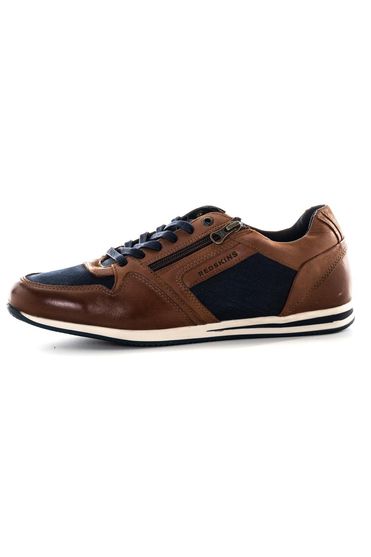 Navy cognac leather sneakers - Image n°7