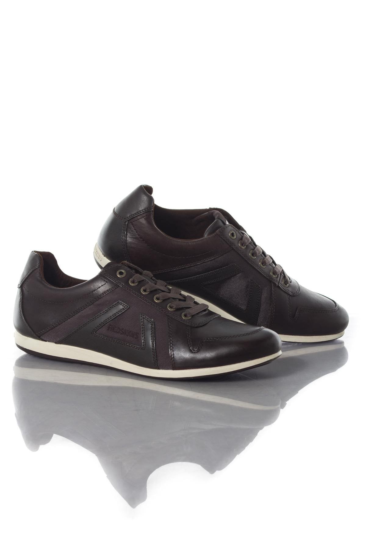 Chocolate-colored leather sneakers - Image n°1