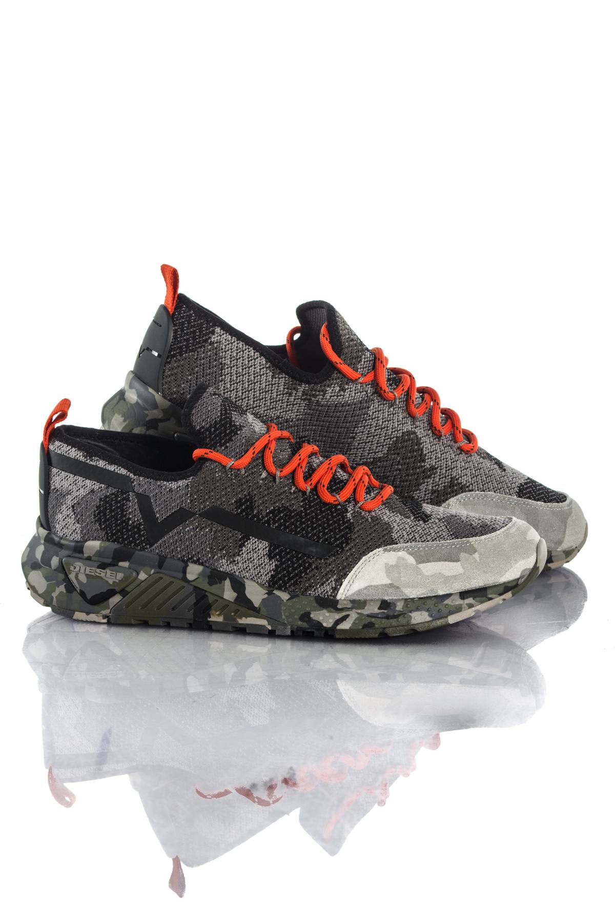 Diesel gray camouflage print canvas sneaker - Image n°1