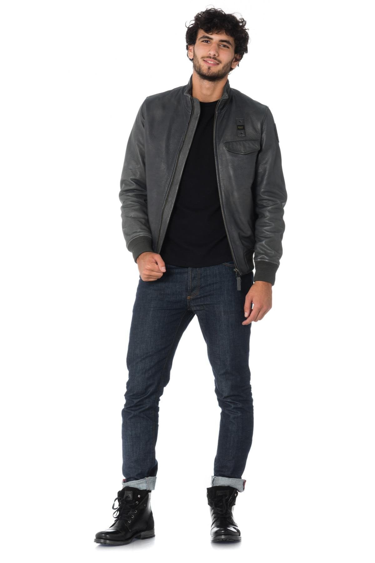 Blauer men's gray leather bombers - Image n°2