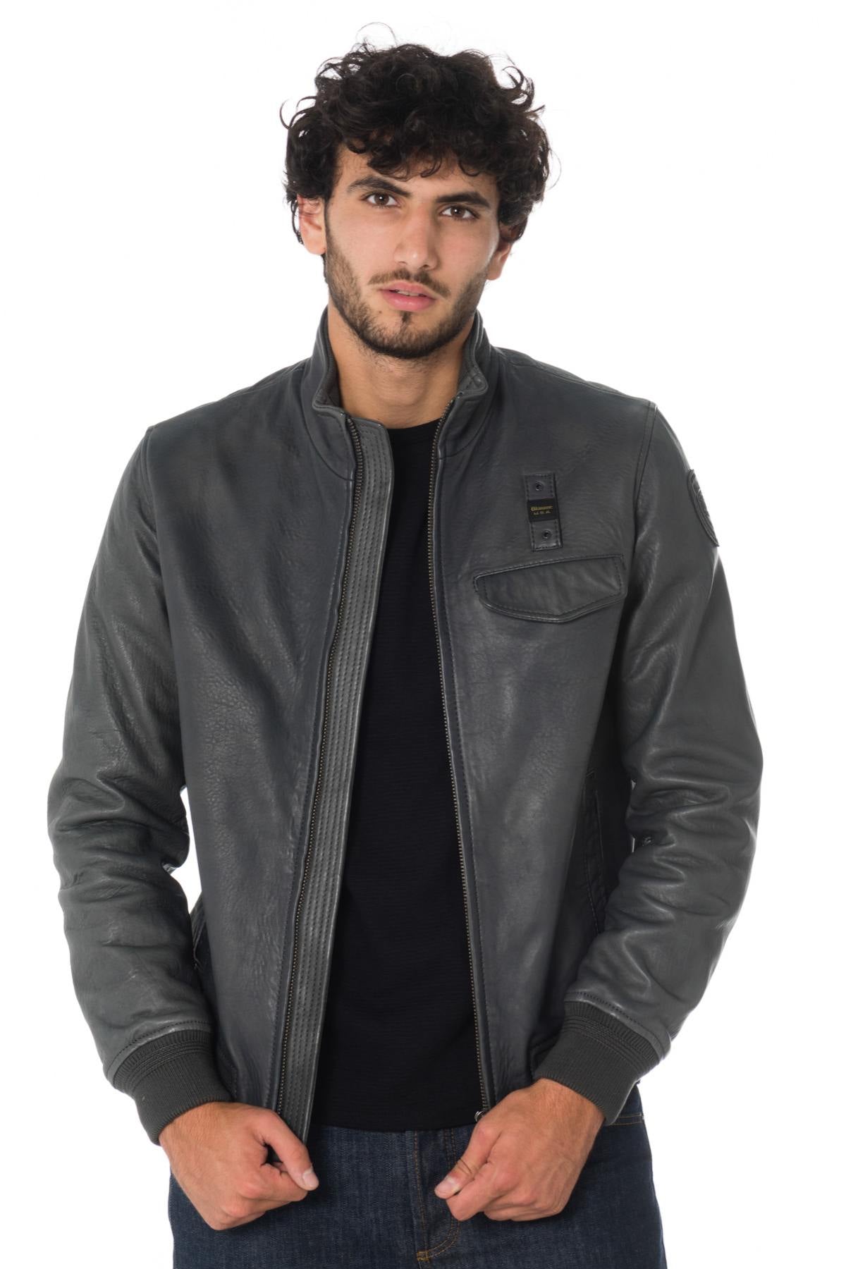 Blauer men's gray leather bombers - Image n°3